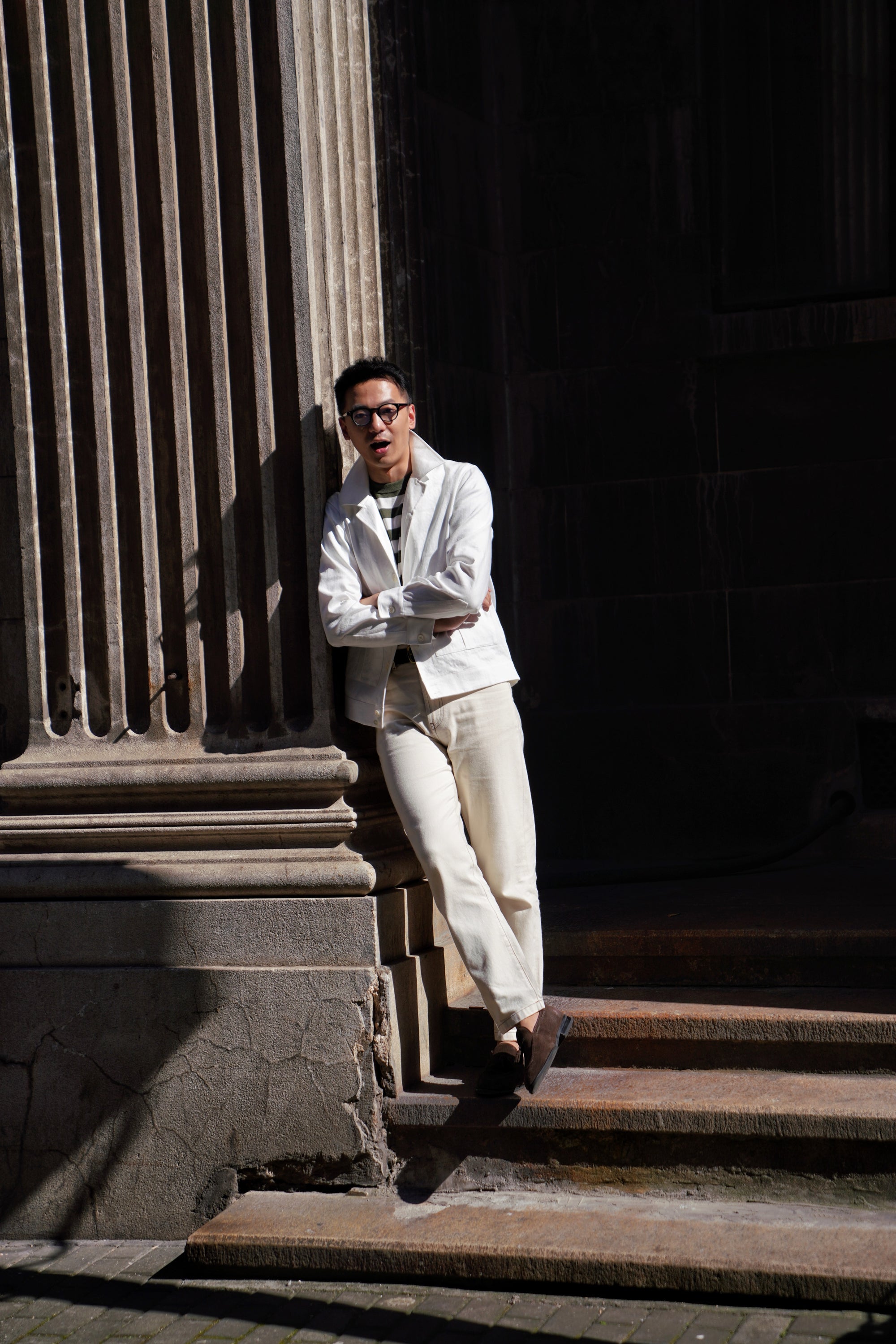 Beige Cotton Linen Blouson Jacket