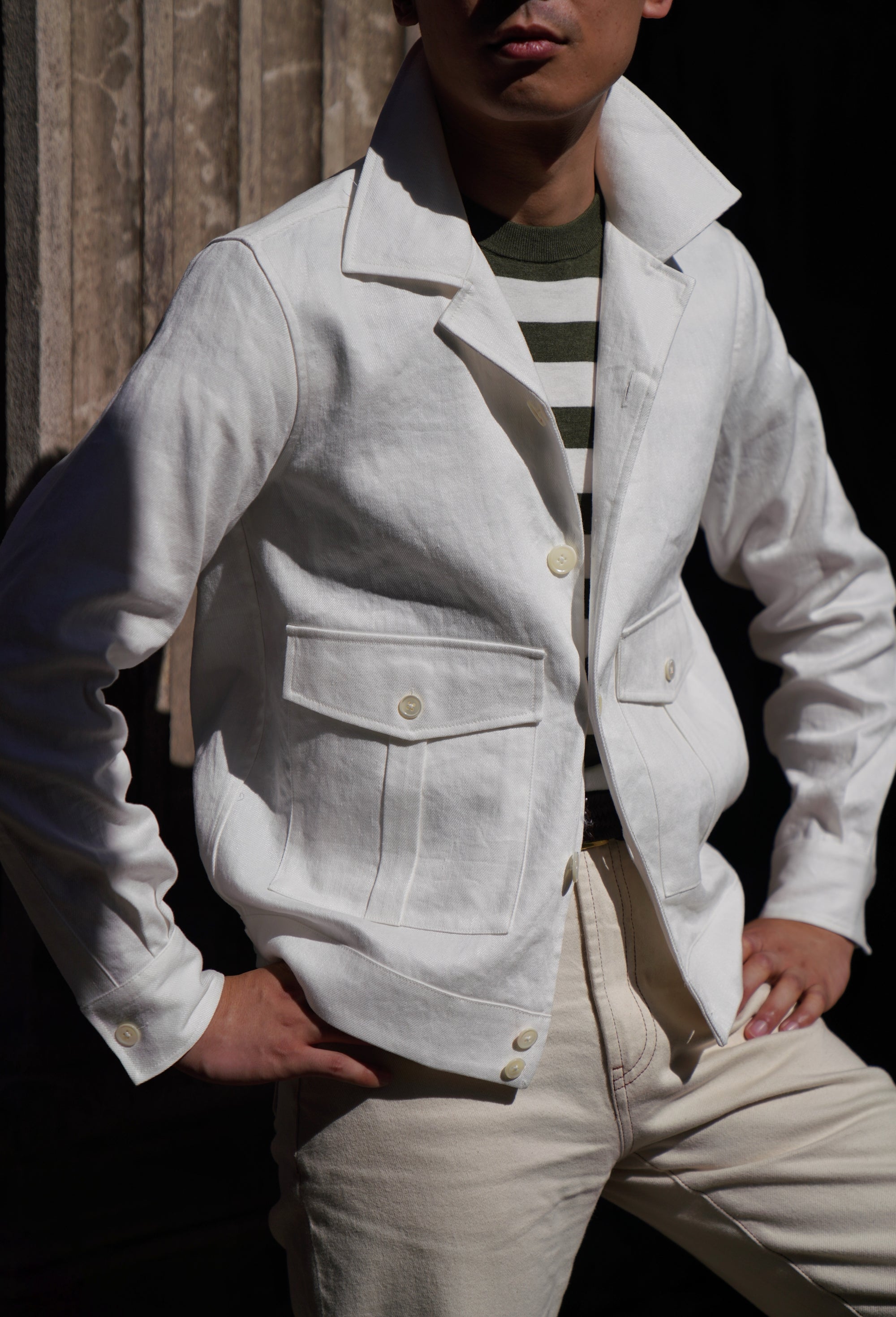 Beige Cotton Linen Blouson Jacket