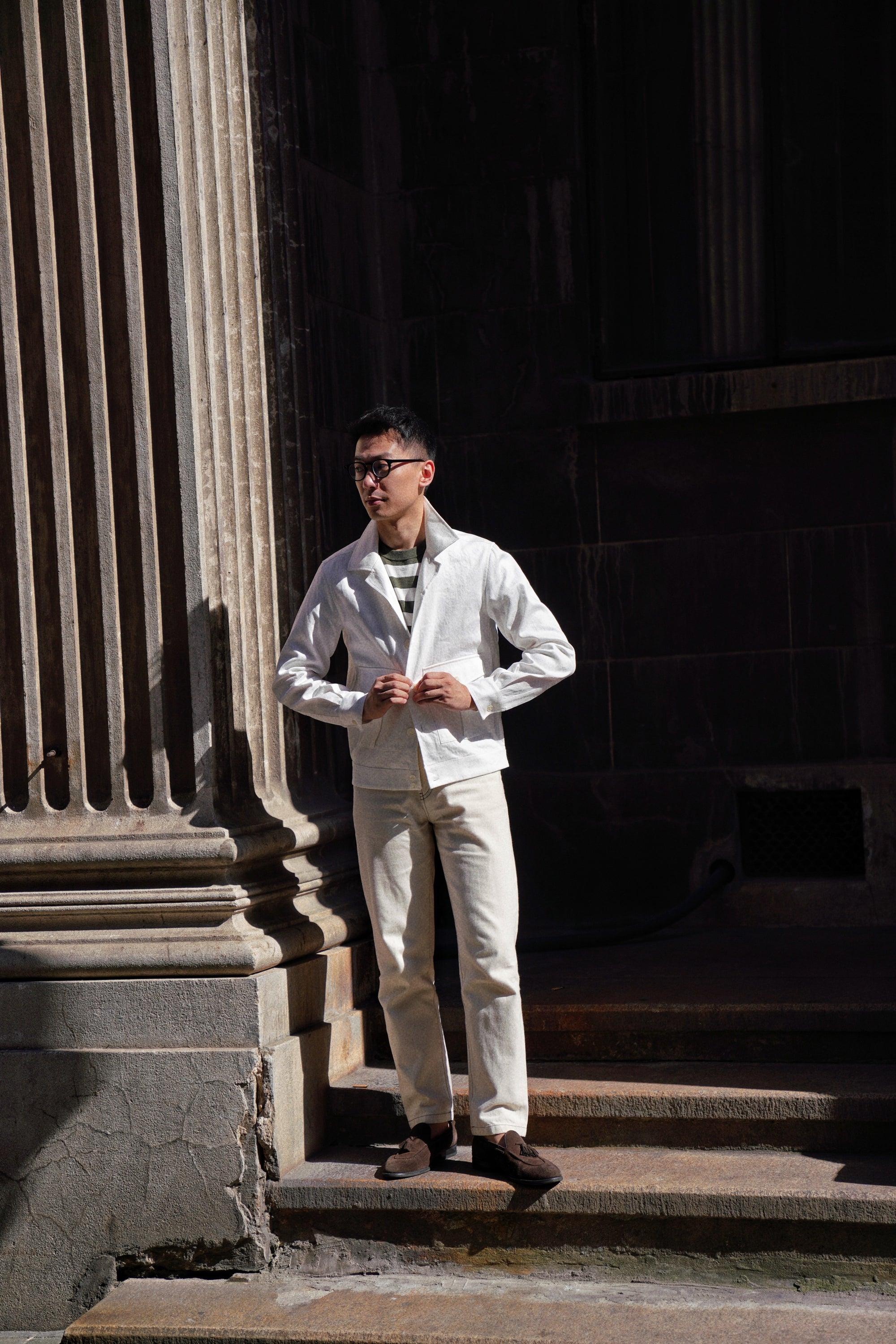 Beige Cotton Linen Blouson Jacket