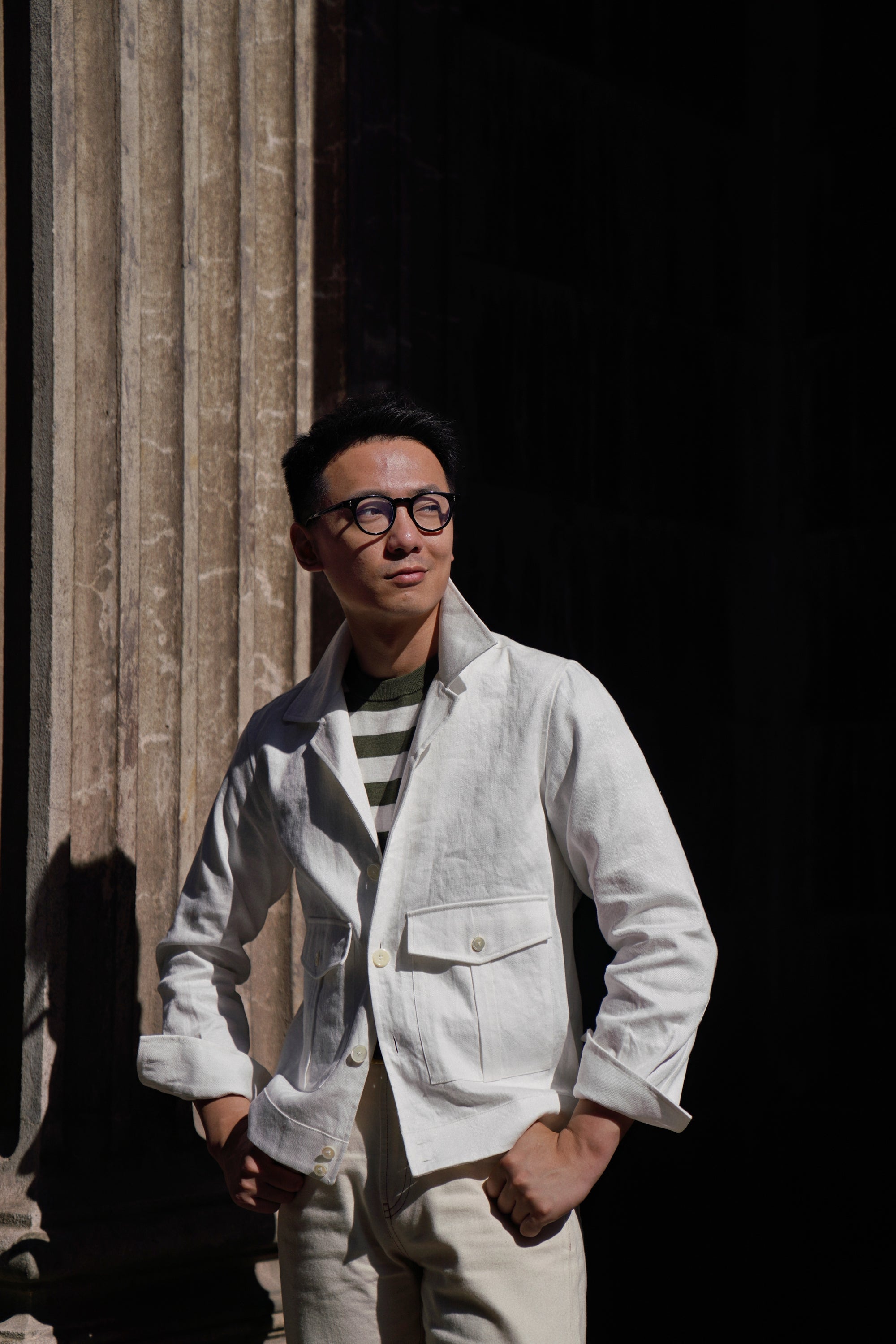 Beige Cotton Linen Blouson Jacket