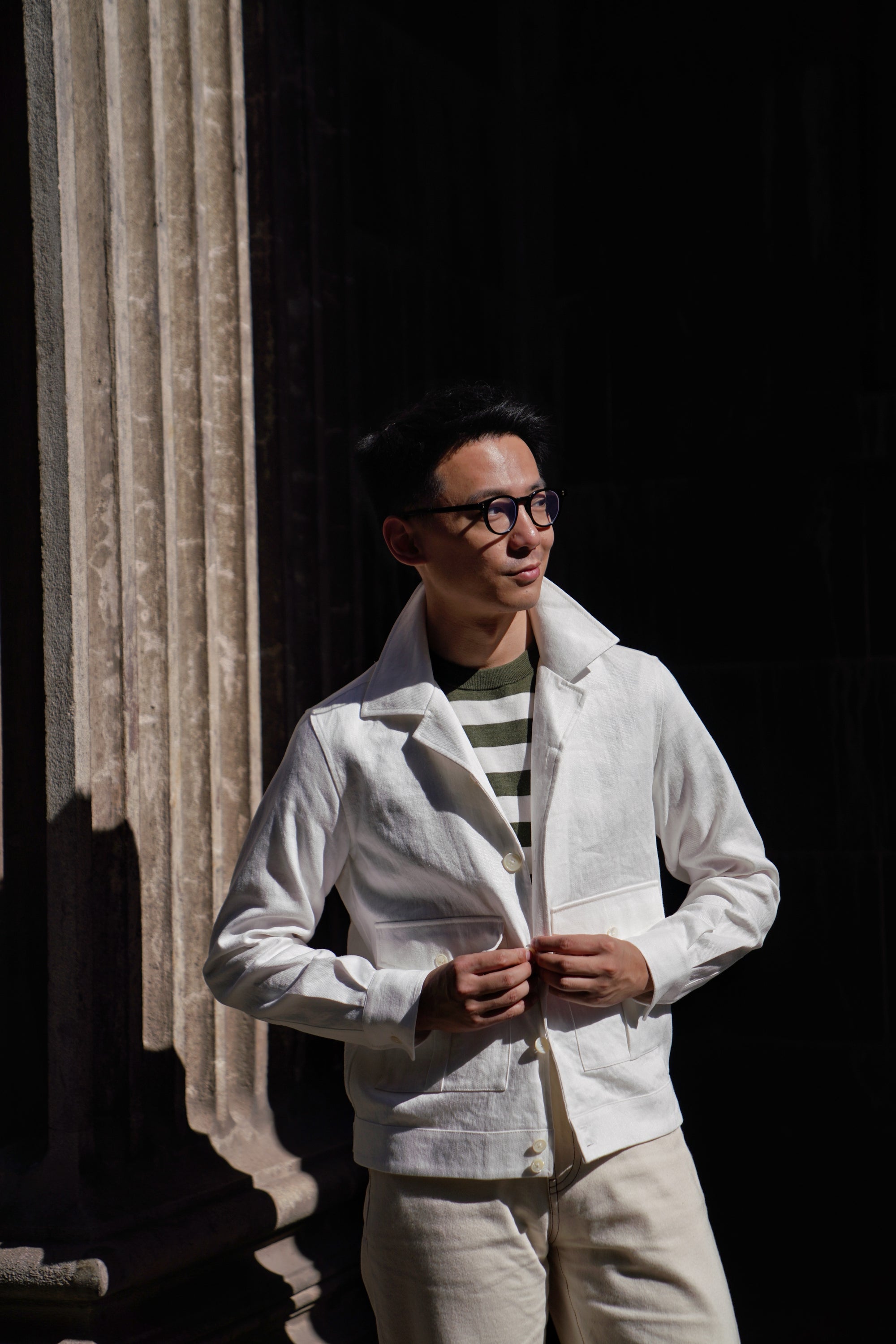 Beige Cotton Linen Blouson Jacket
