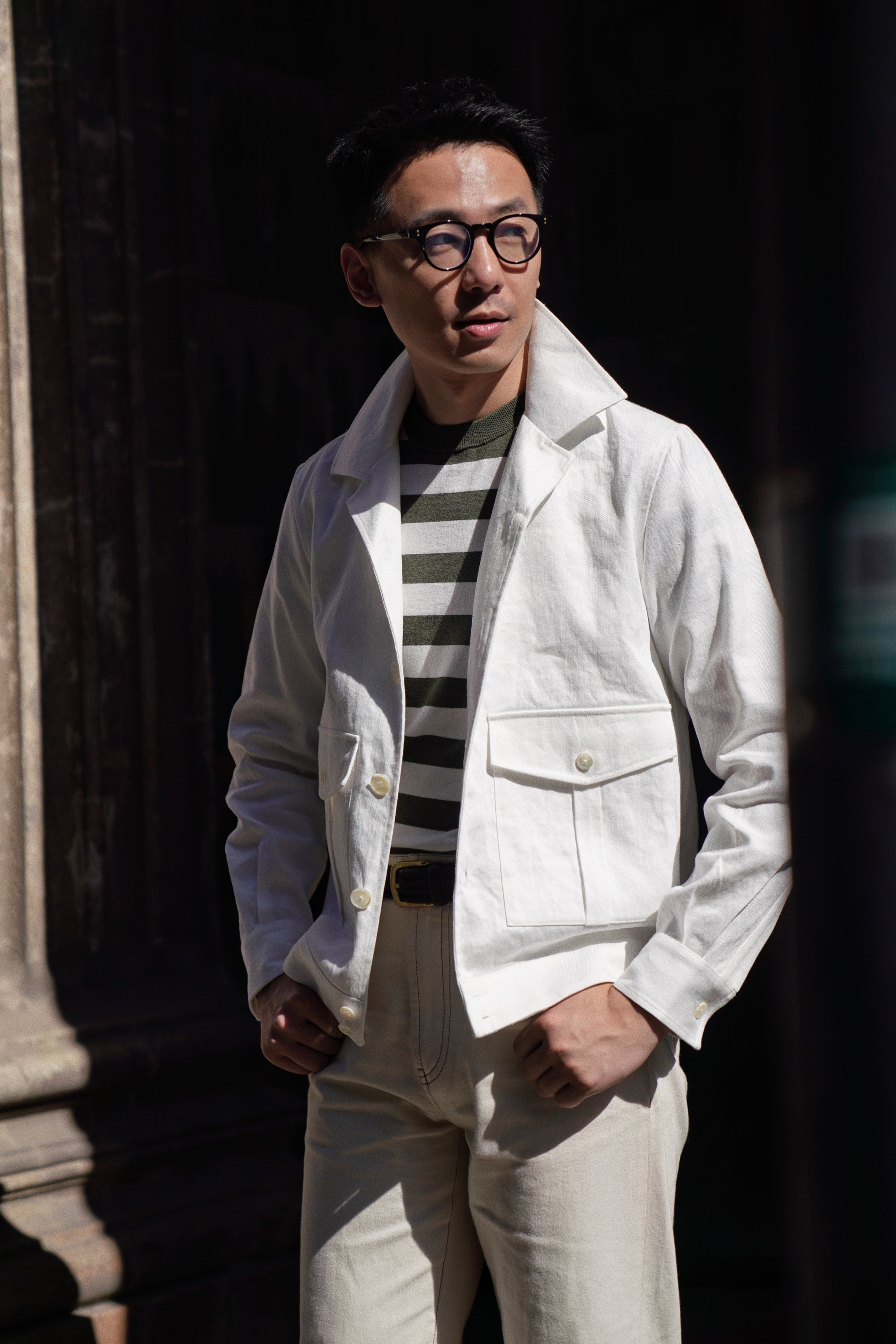Beige Cotton Linen Blouson Jacket