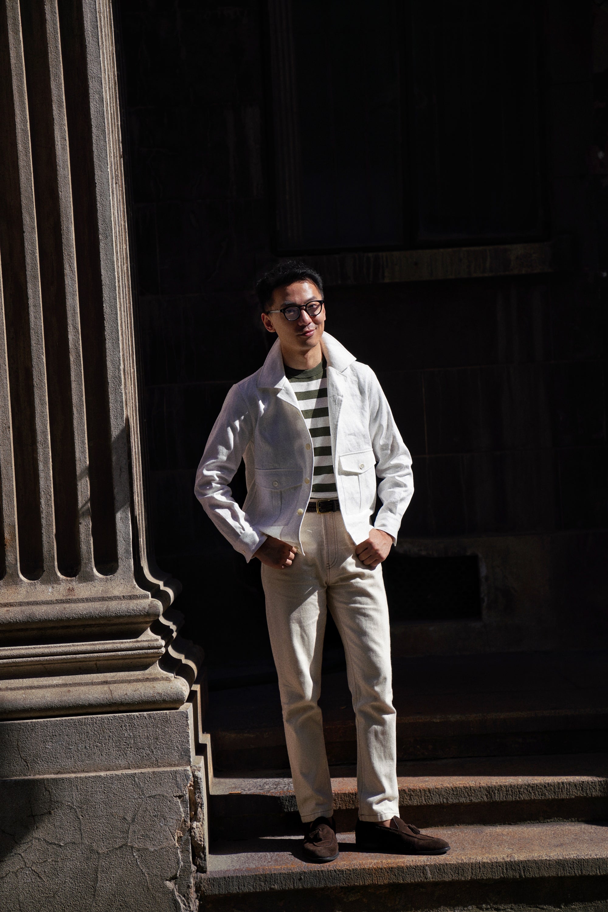 Beige Cotton Linen Blouson Jacket