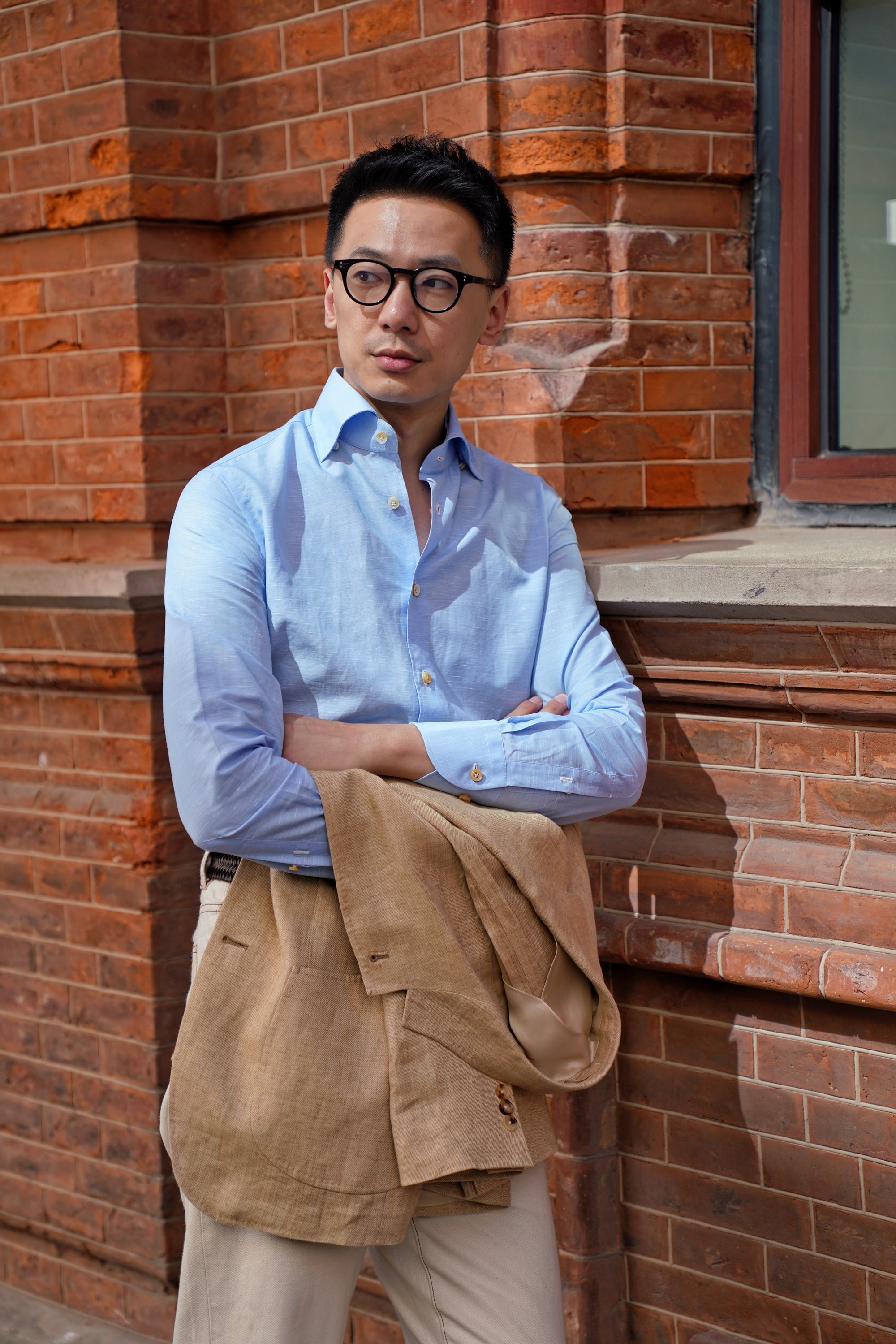 MTO Hand-stitched Sky Blue Blending Shirt