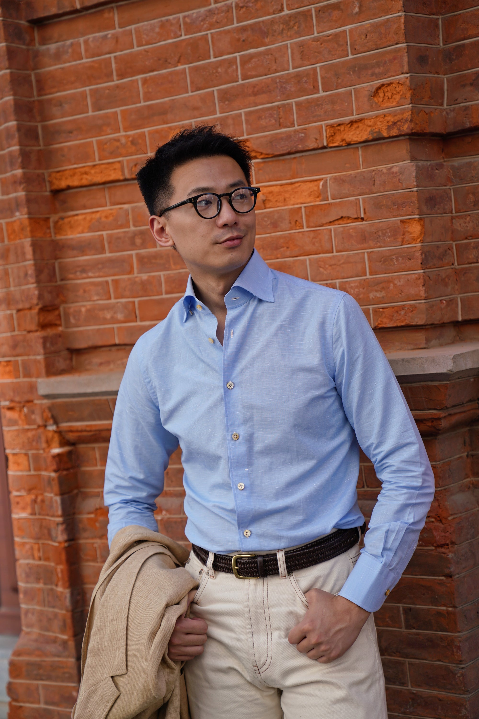 MTO Hand-stitched Sky Blue Blending Shirt