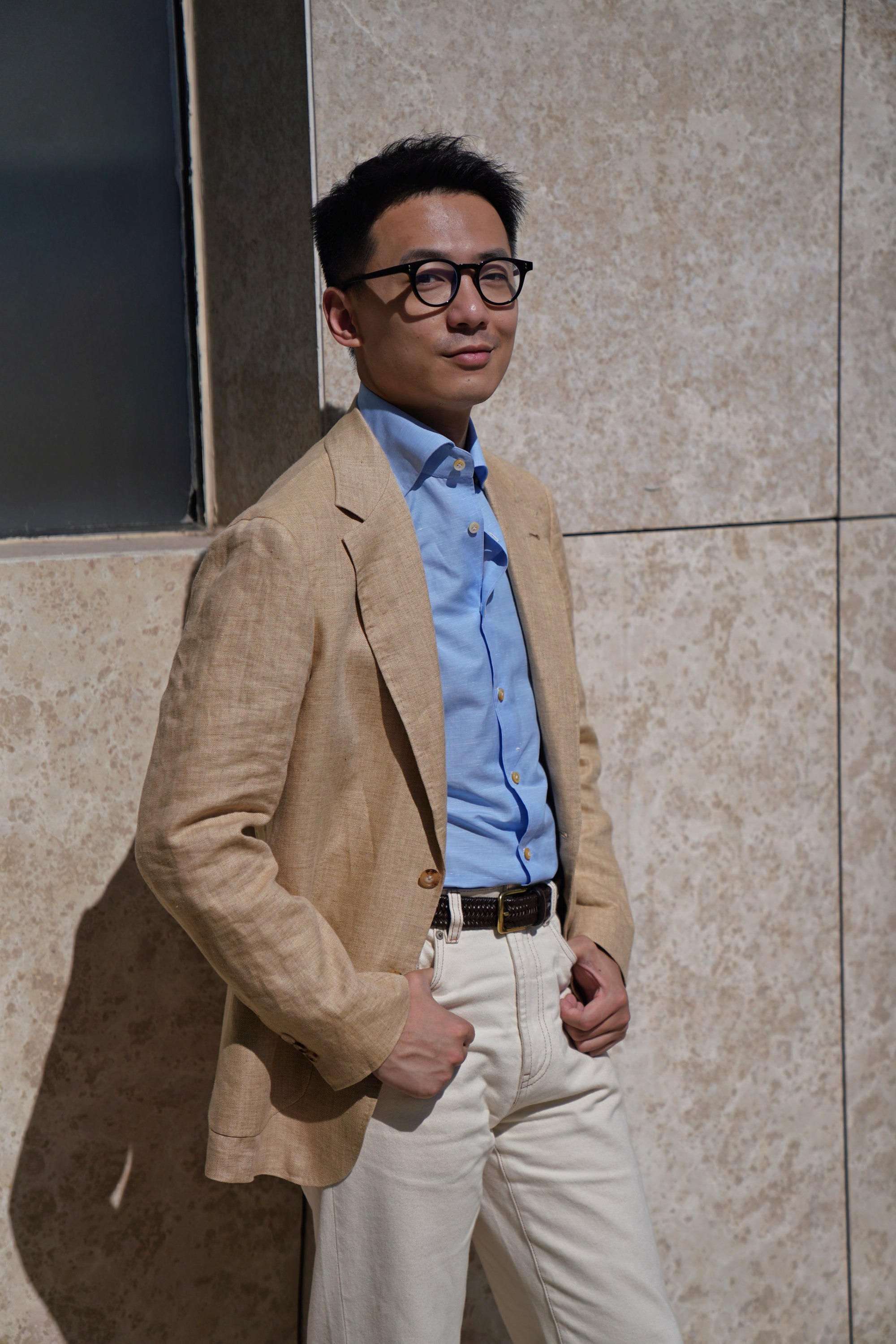 MTO Hand-stitched Sky Blue Blending Shirt