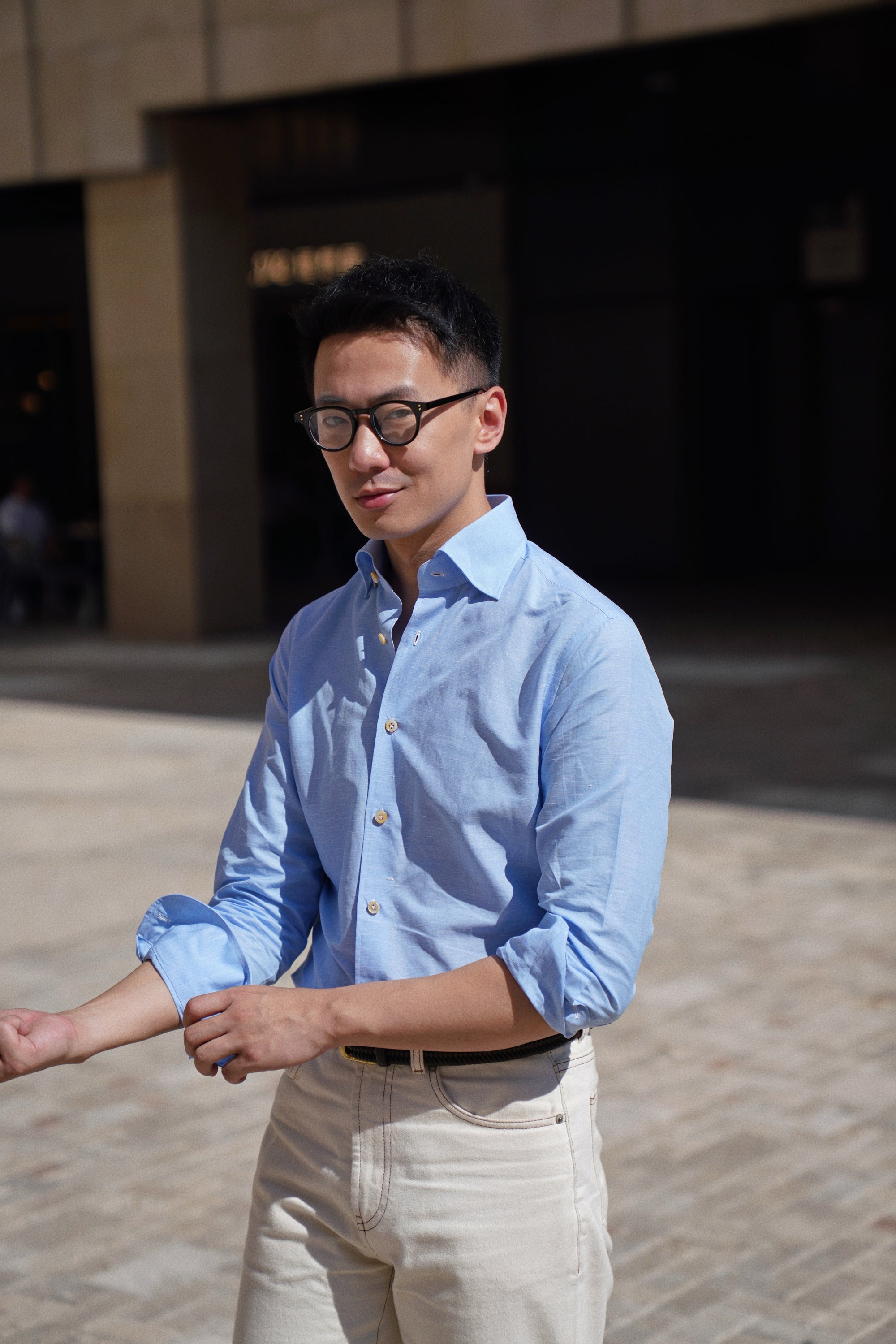 MTO Hand-stitched Sky Blue Blending Shirt