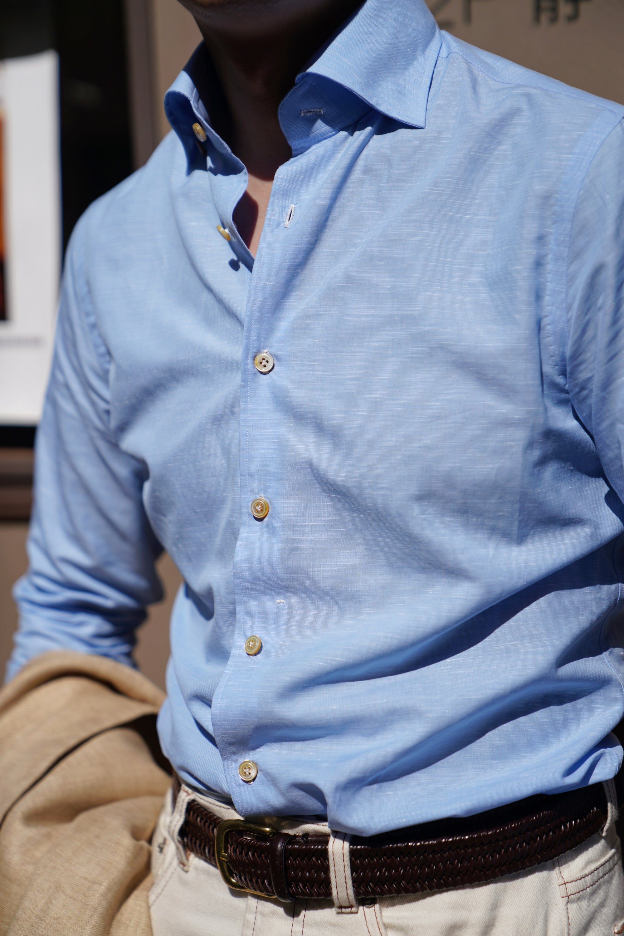 MTO Hand-stitched Sky Blue Blending Shirt