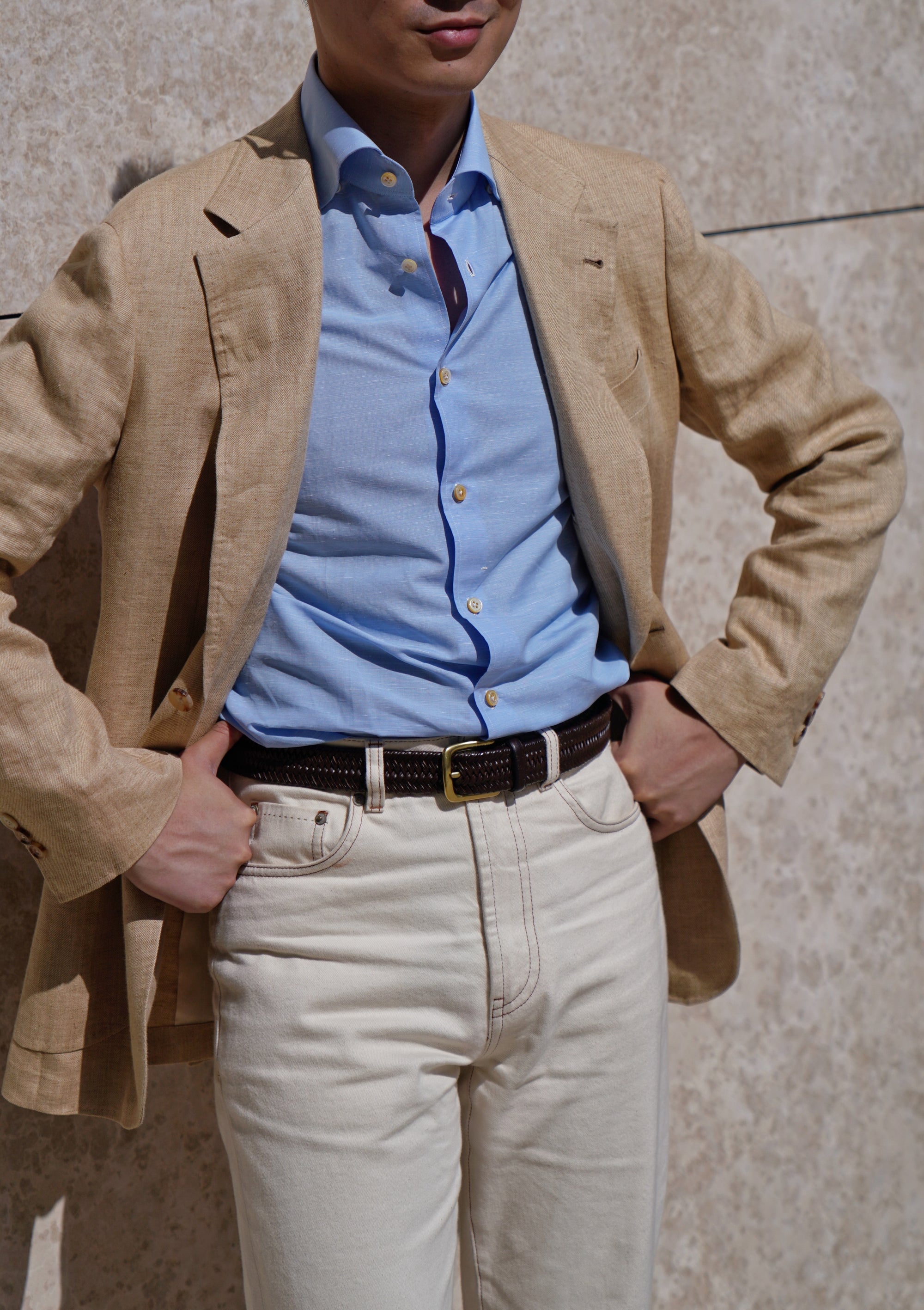 MTO Hand-stitched Sky Blue Blending Shirt