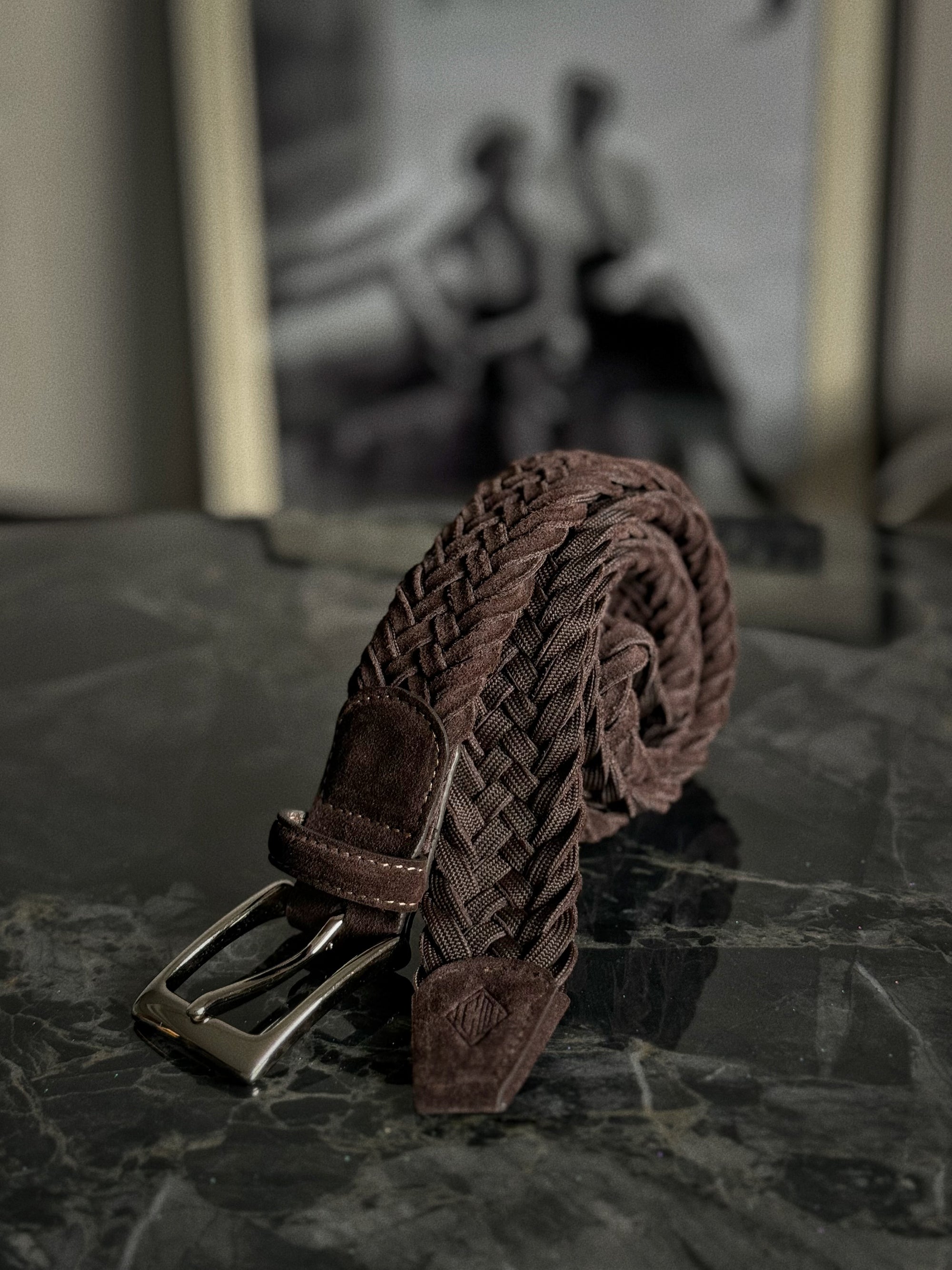 Brown Knitted Suede Belt