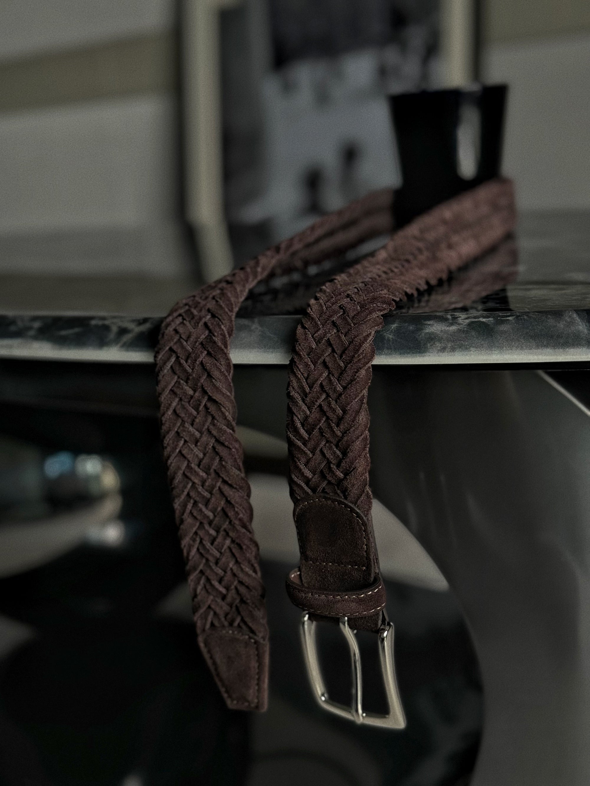Brown Knitted Suede Belt