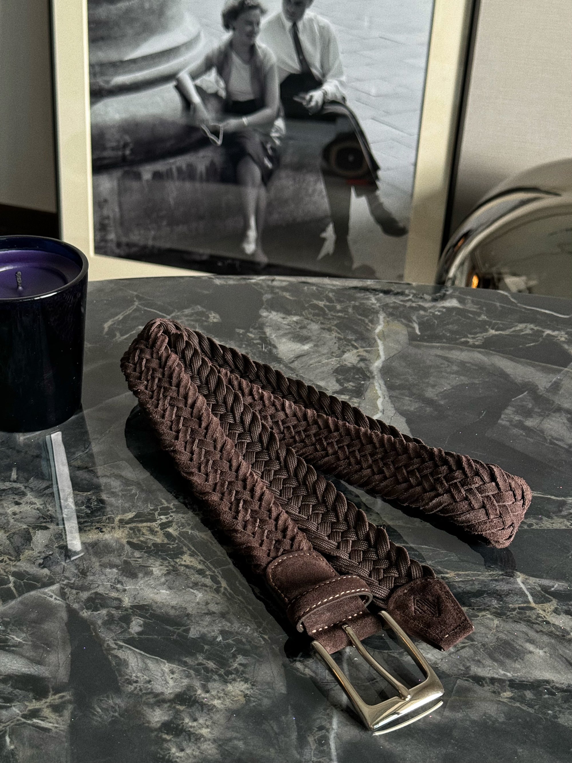 Brown Knitted Suede Belt