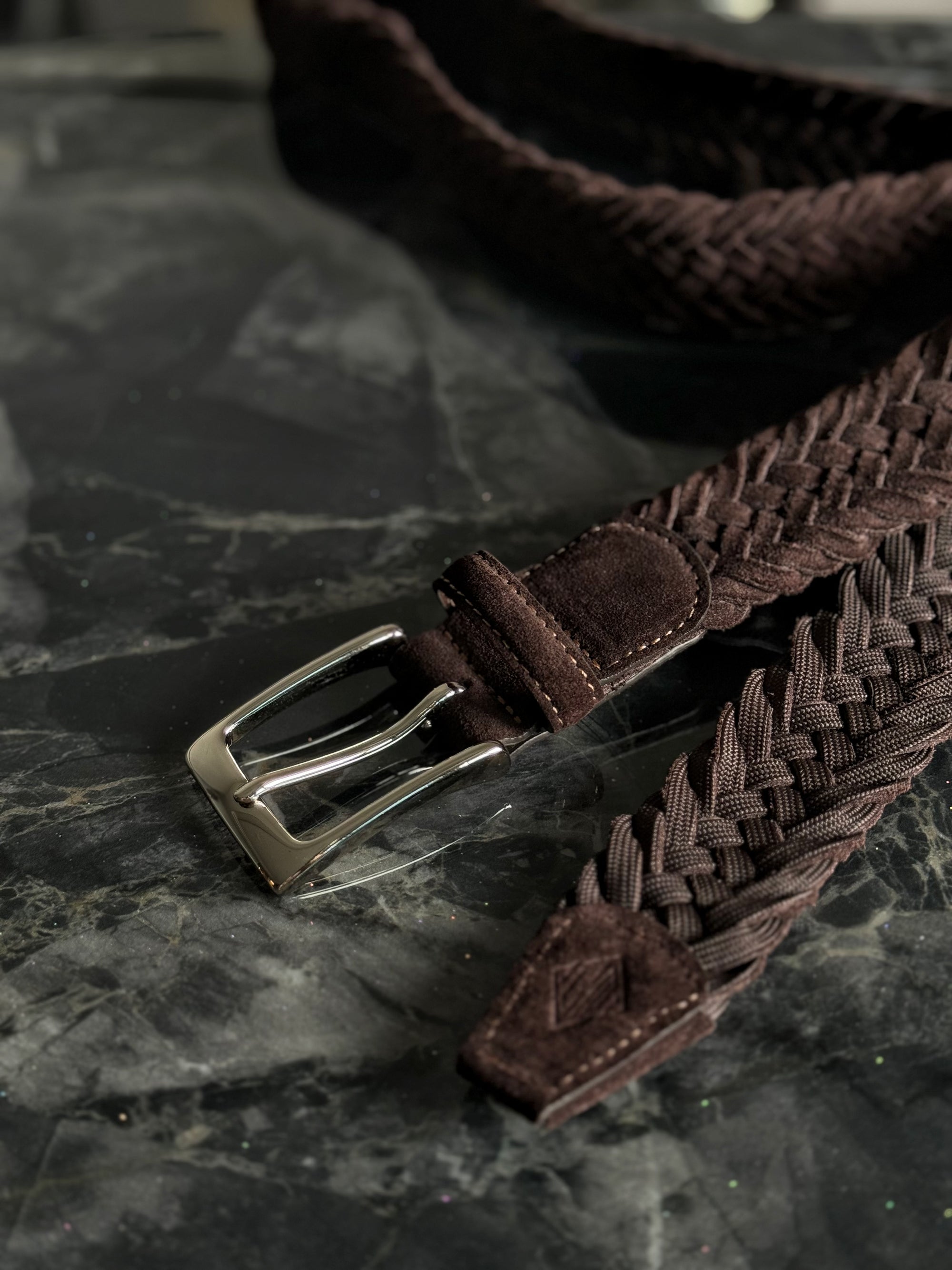 Brown Knitted Suede Belt