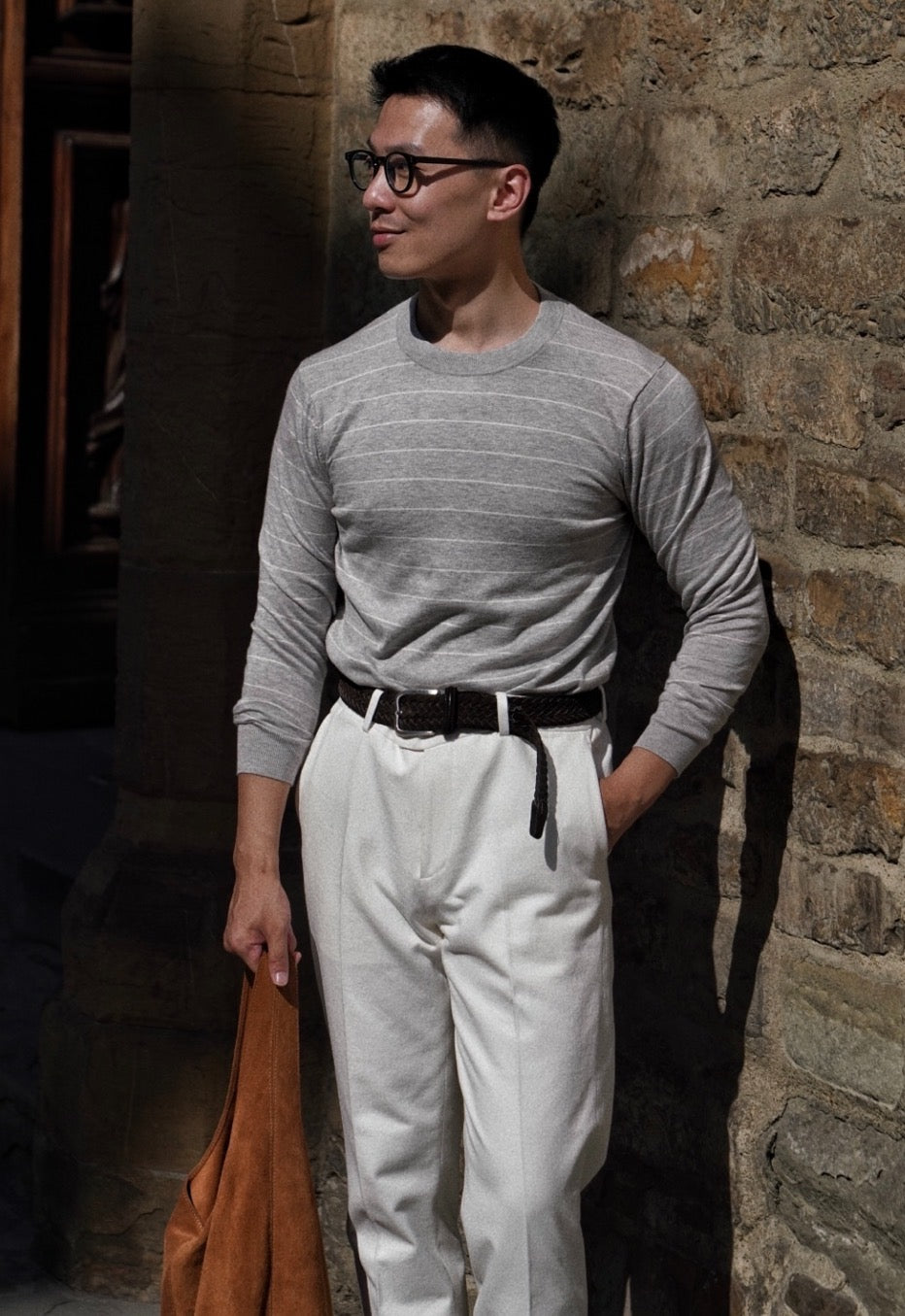 Brown Knitted Suede Belt