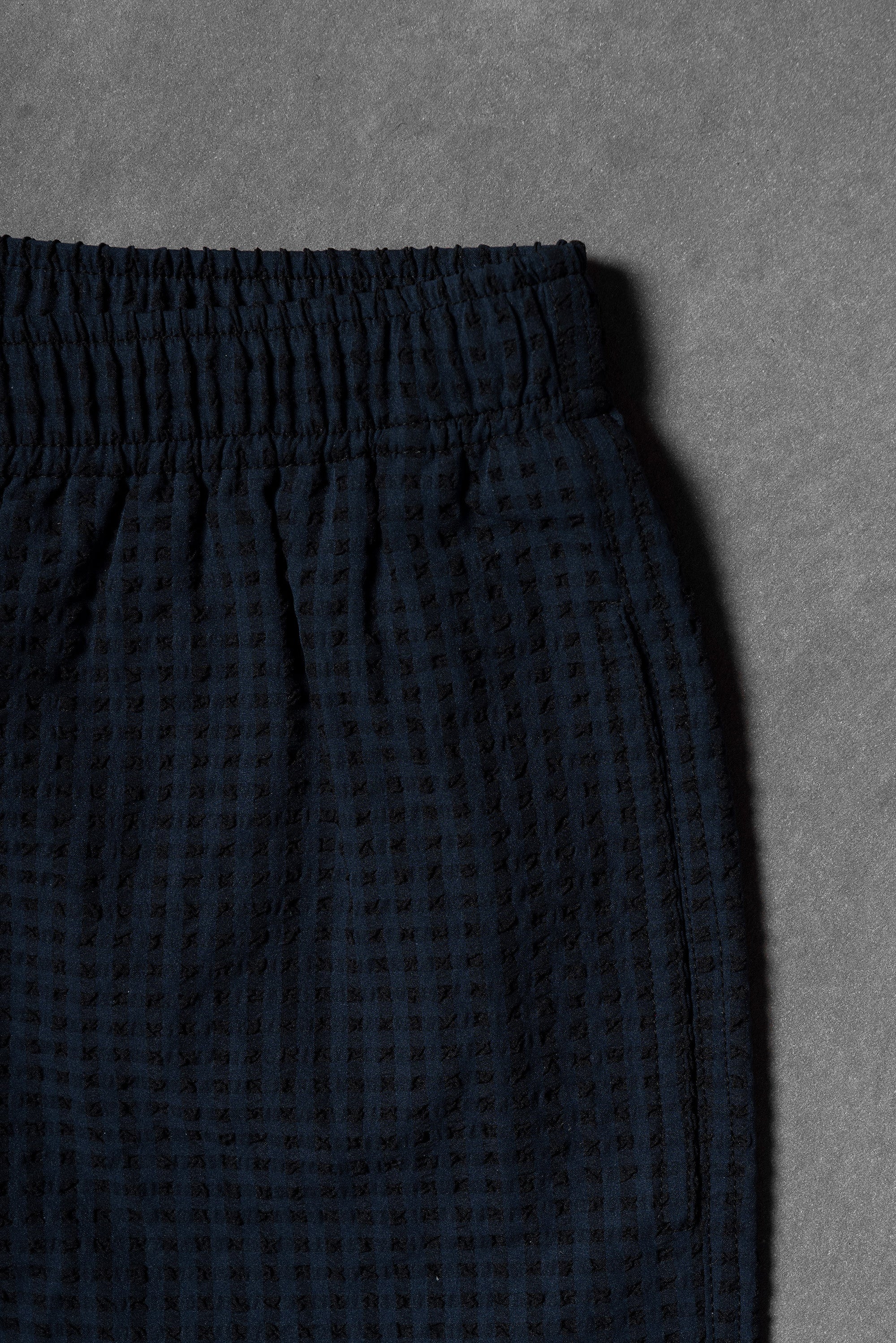 Navy Stripe Sorona Seersucker Drawstring Beach Shorts