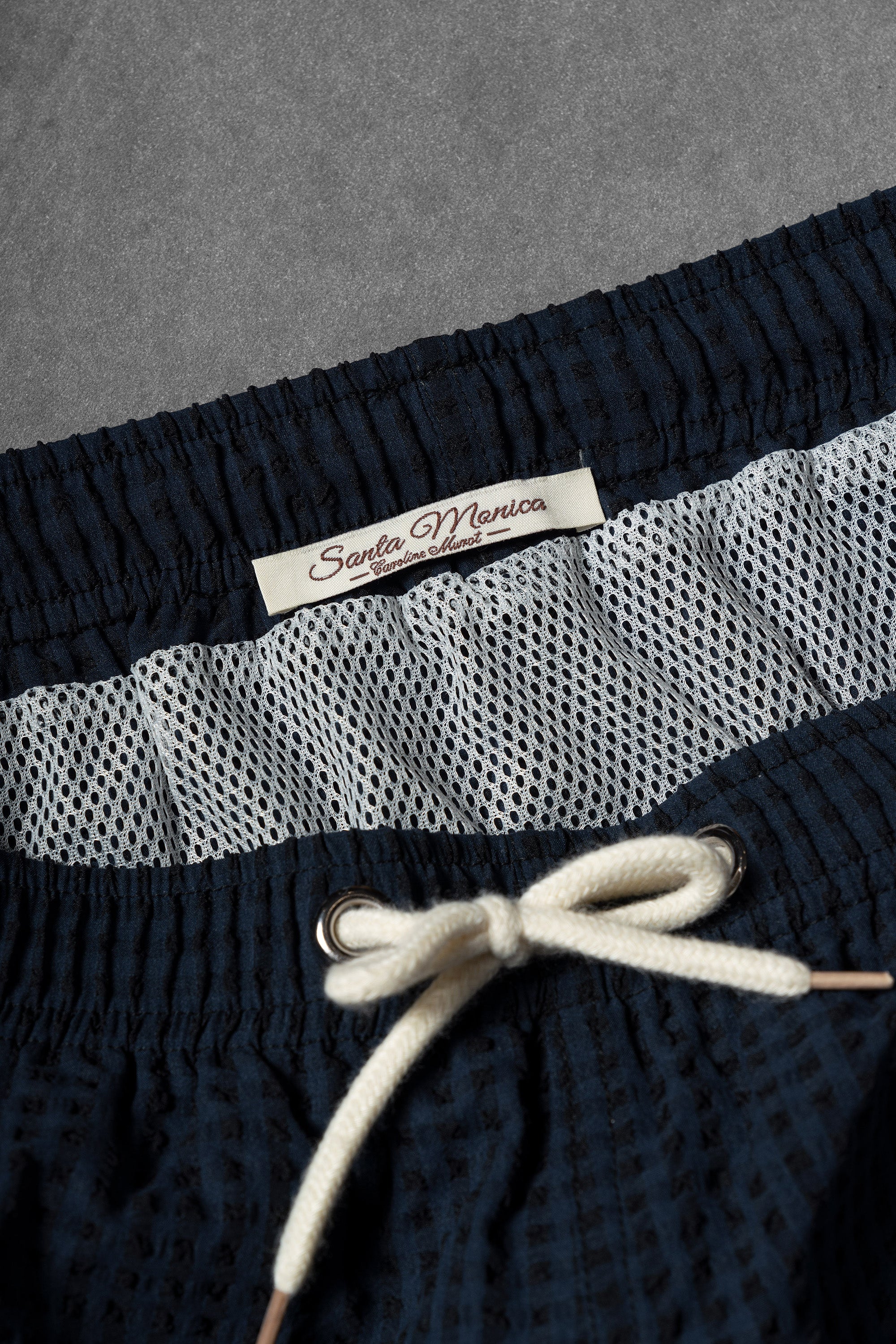 Navy Stripe Sorona Seersucker Drawstring Beach Shorts