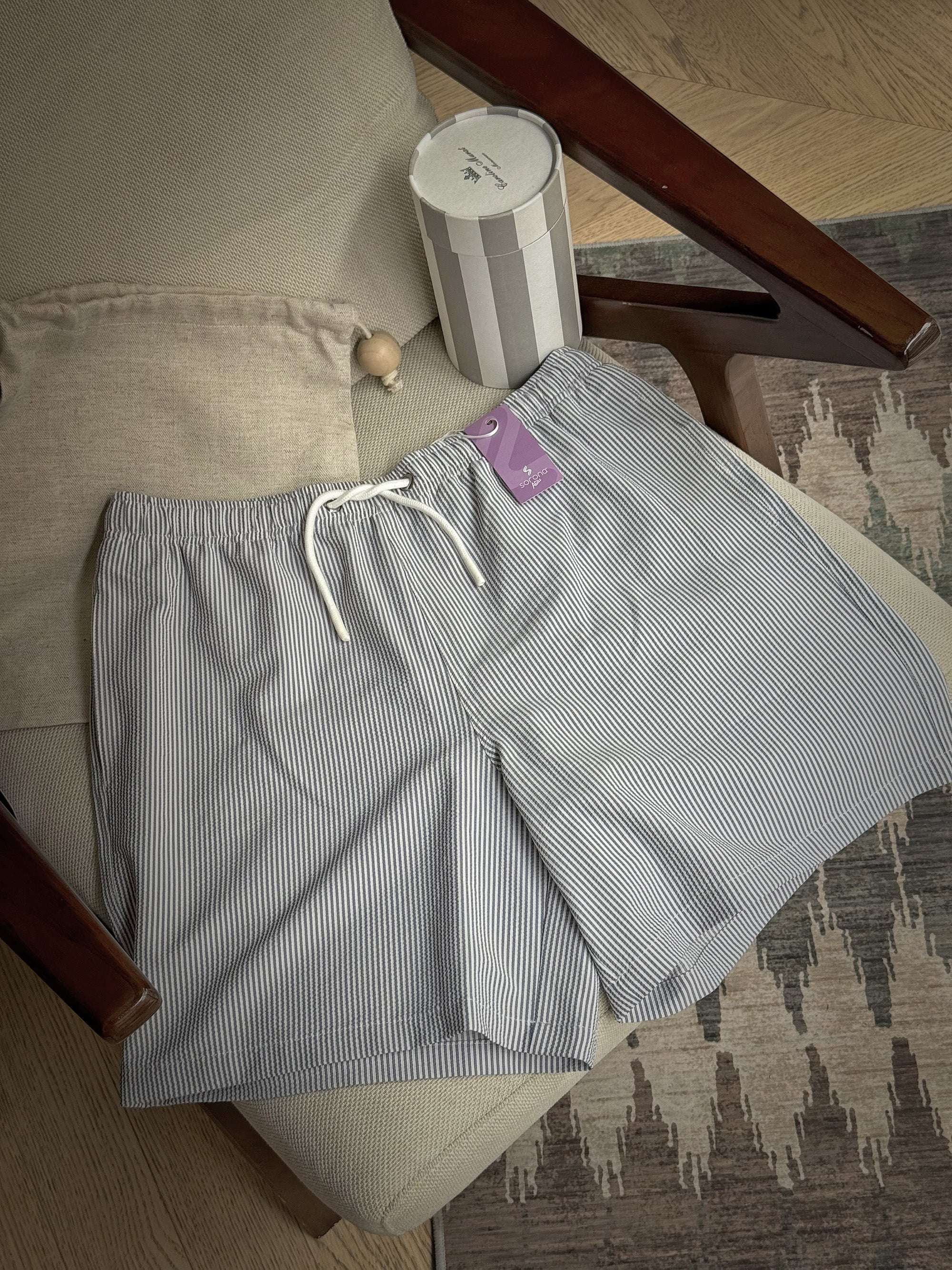 Stripe Sorona Seersucker Drawstring Beach Shorts