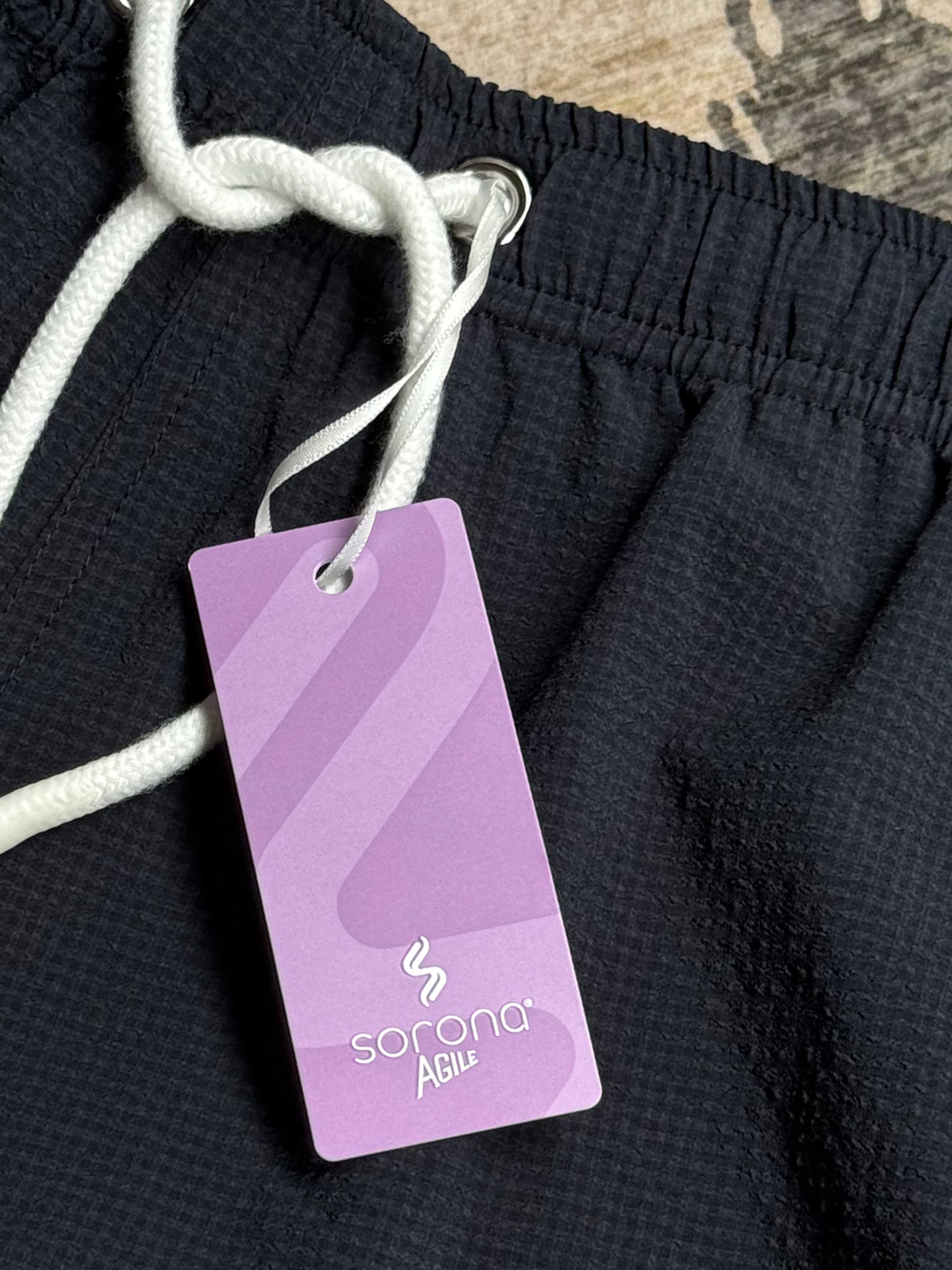Navy Stripe Sorona Seersucker Drawstring Beach Shorts