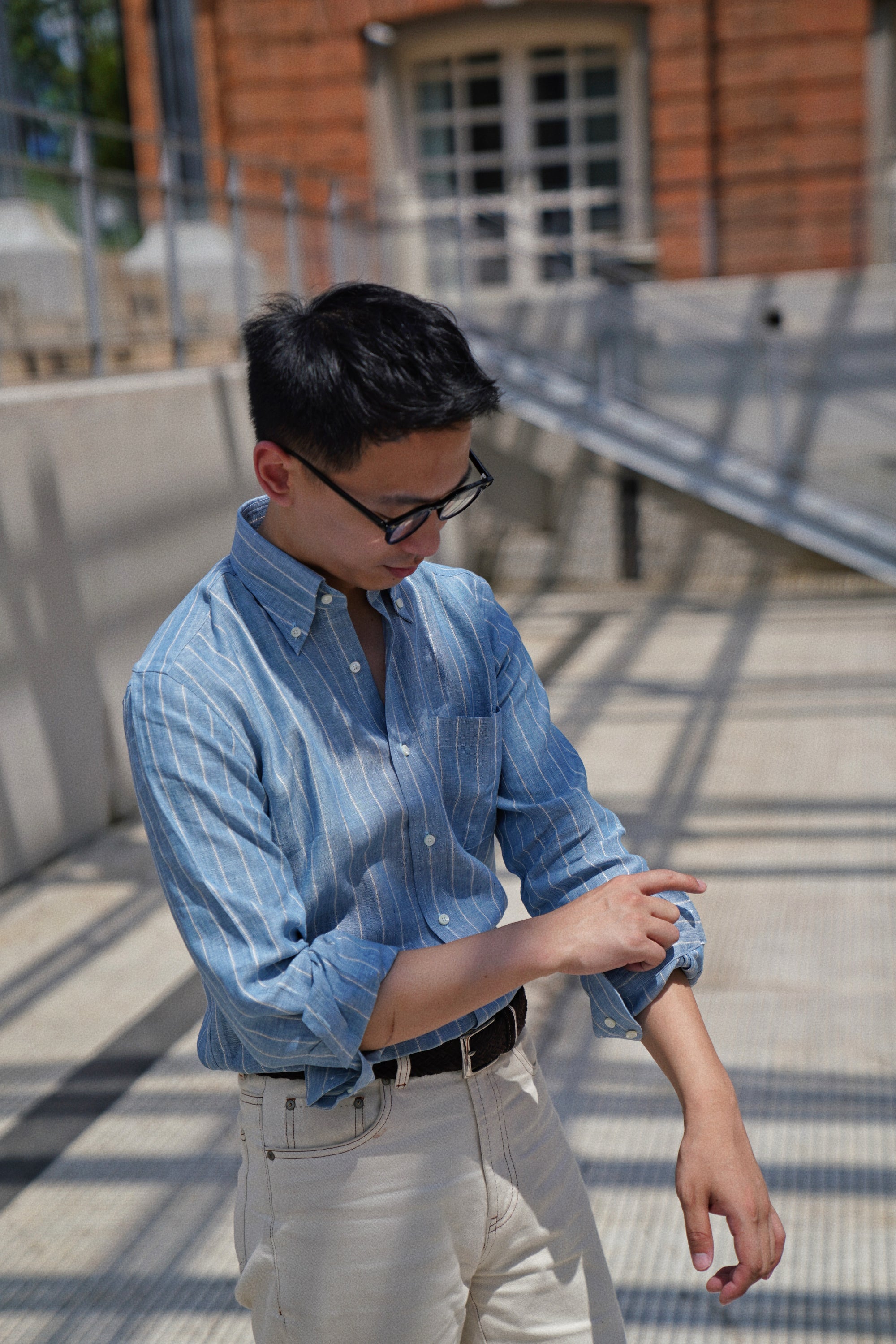 MTO Washed Blue Stripe Linen Shirt