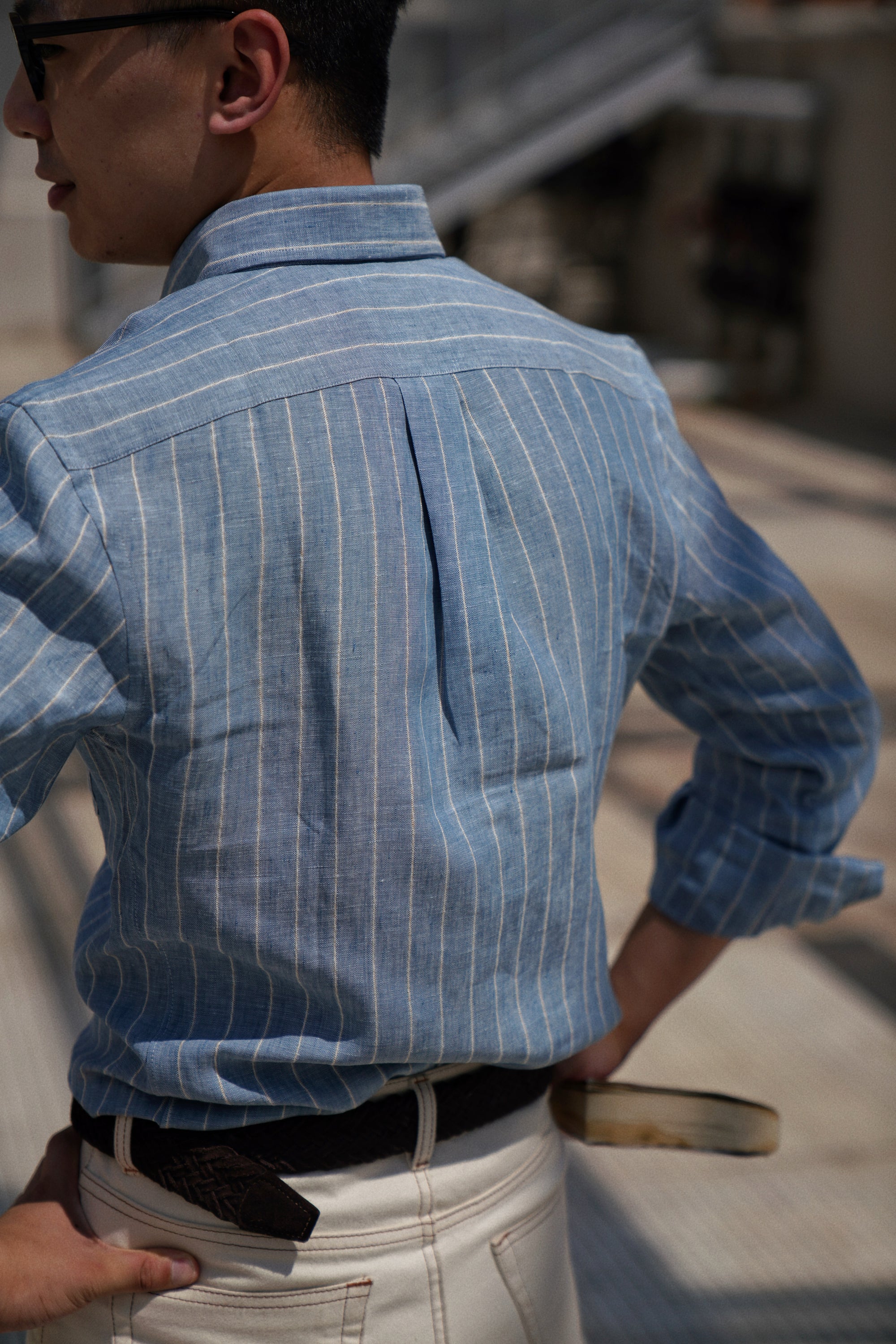 MTO Washed Blue Stripe Linen Shirt
