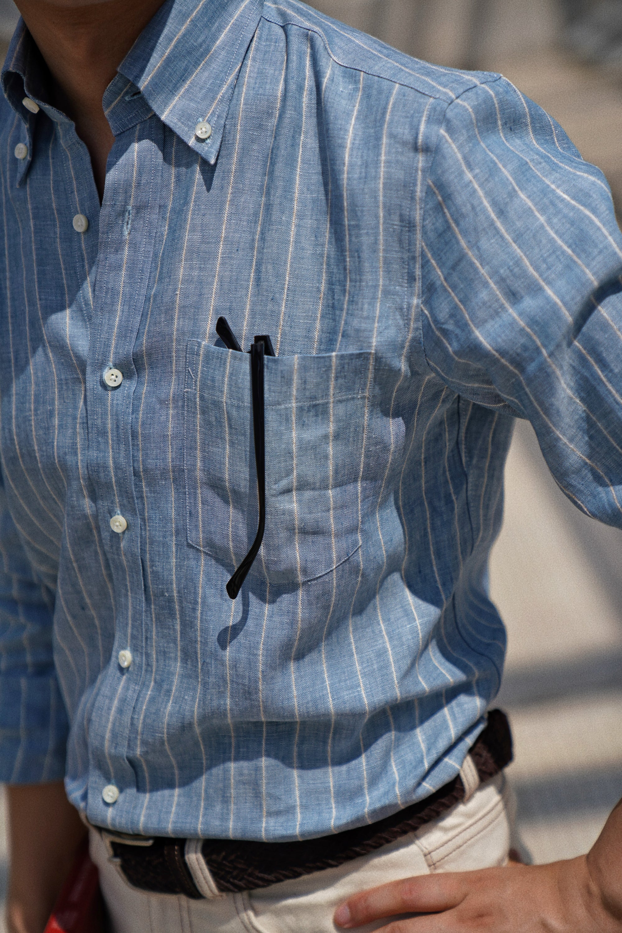 MTO Washed Blue Stripe Linen Shirt