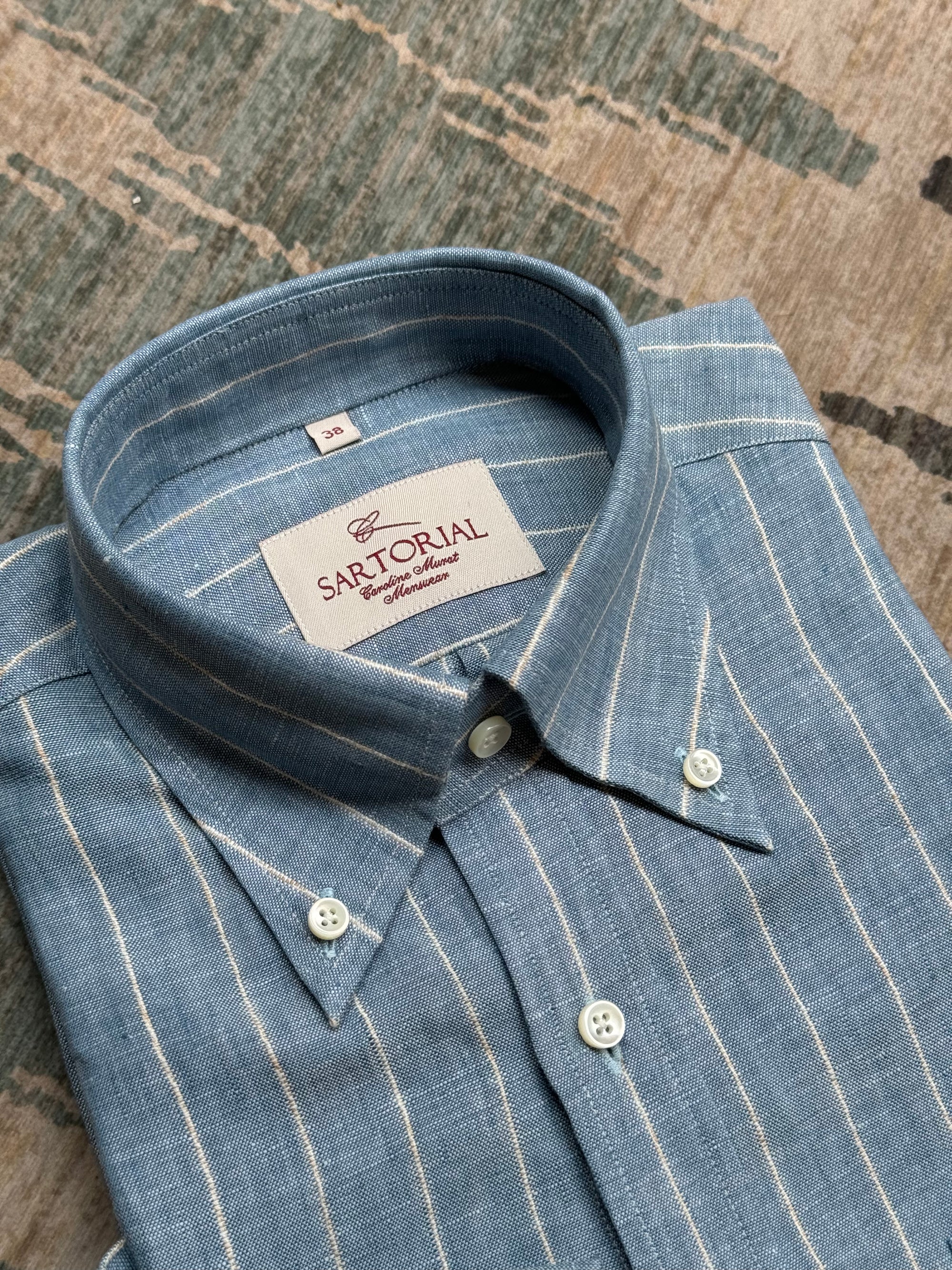 MTO Washed Blue Stripe Linen Shirt