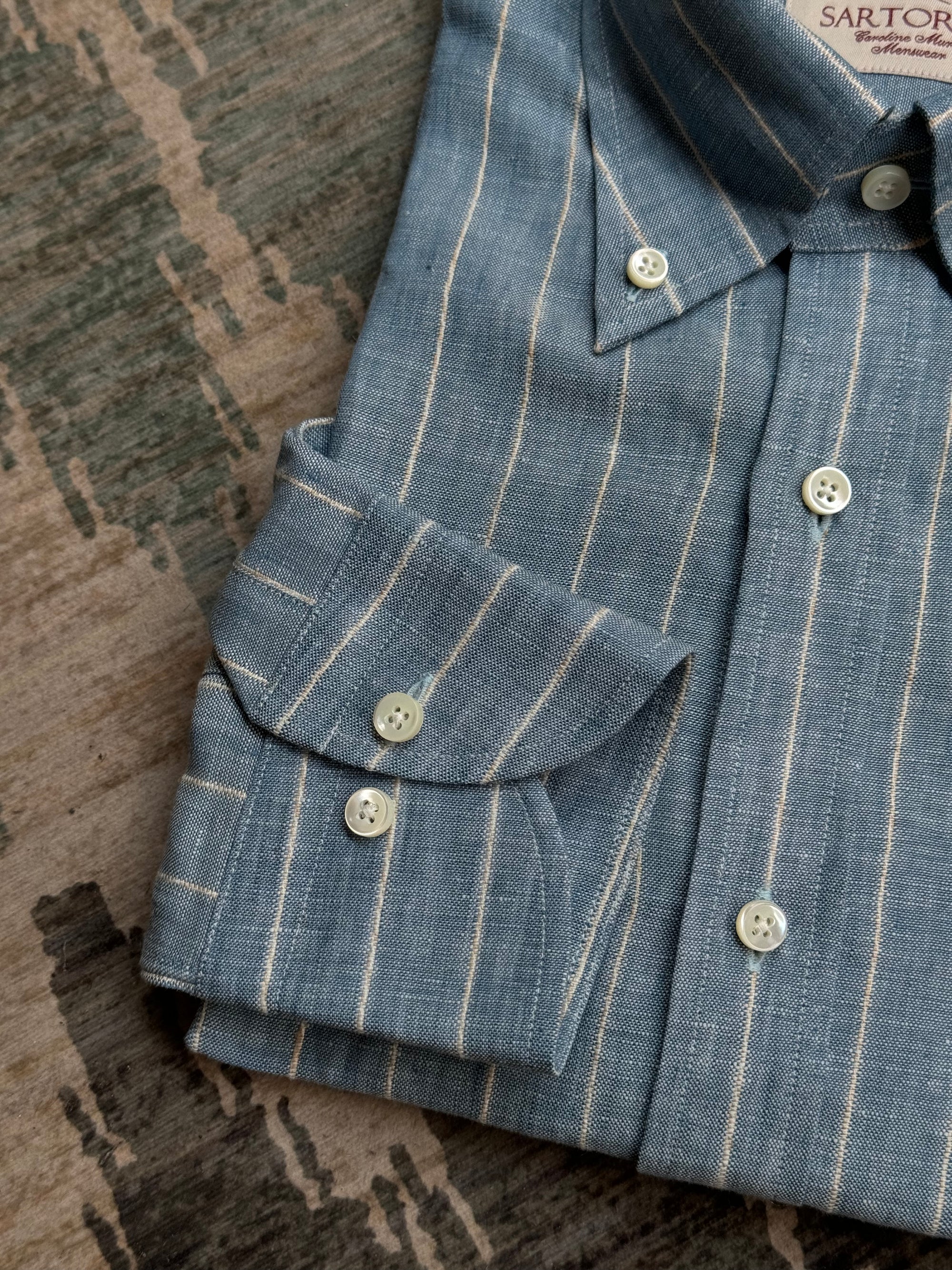 MTO Washed Blue Stripe Linen Shirt