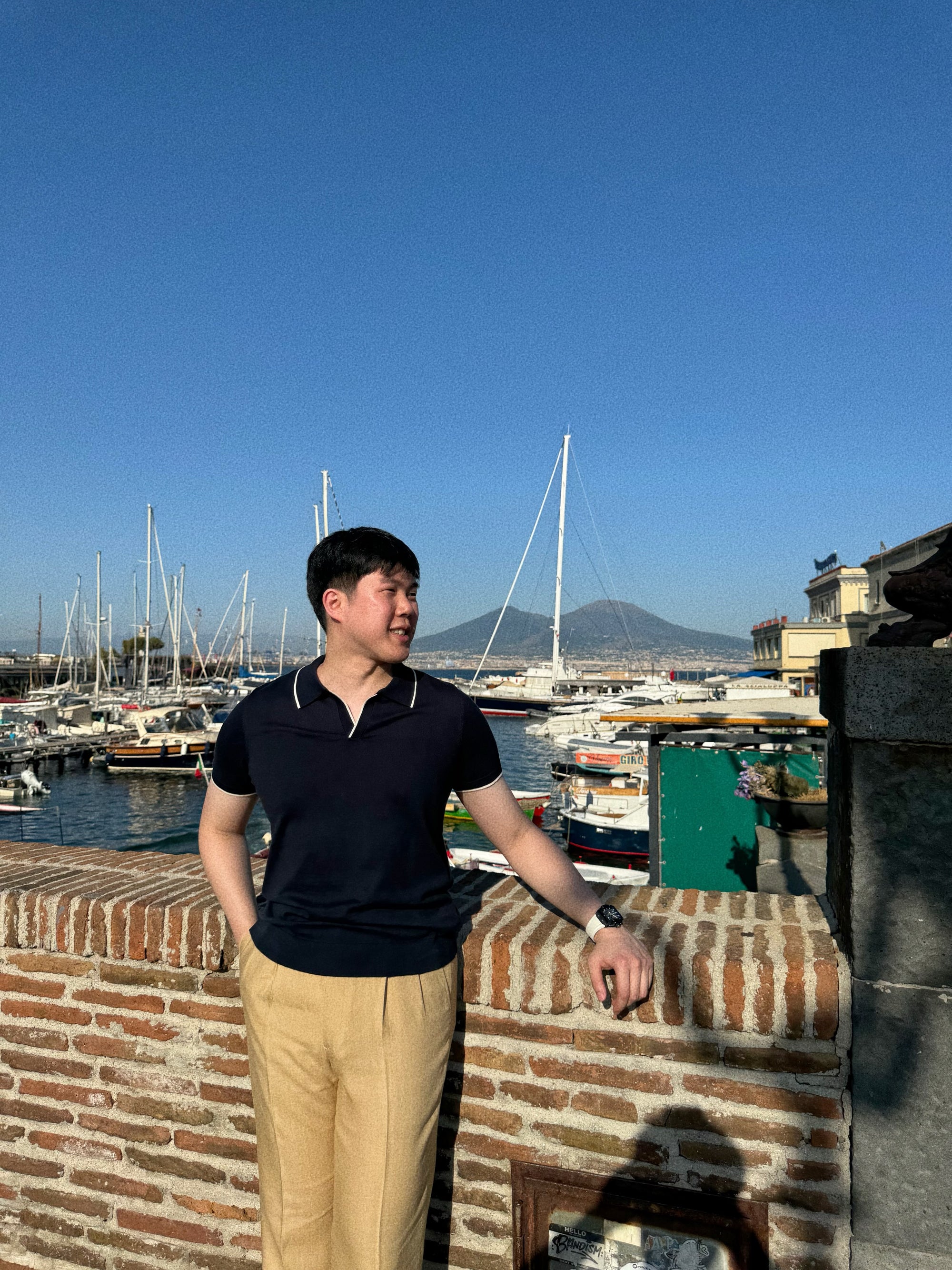 Emerald / Navy / White Cotton Cashmere Knitted Polo