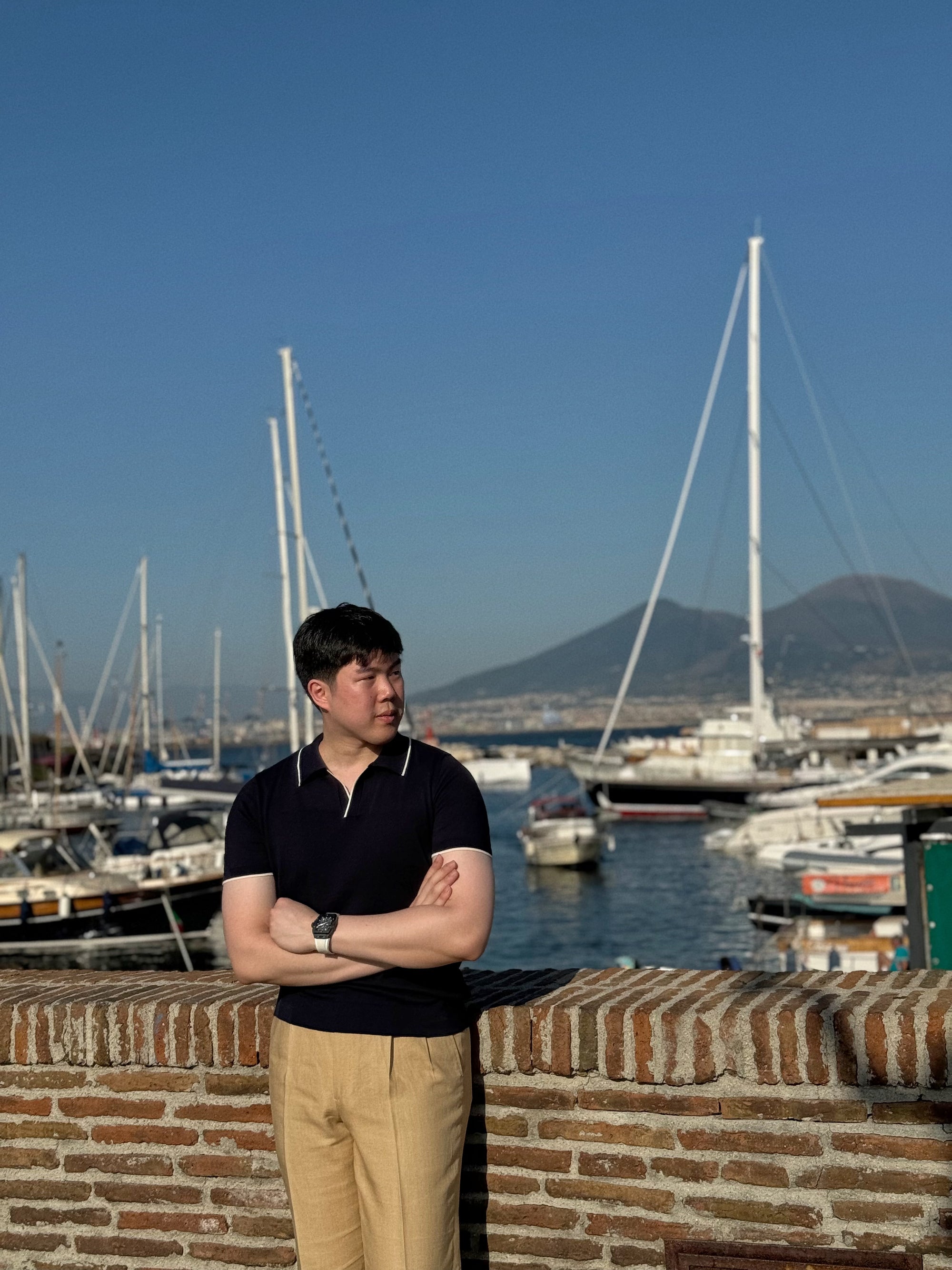 Emerald / Navy / White Cotton Cashmere Knitted Polo