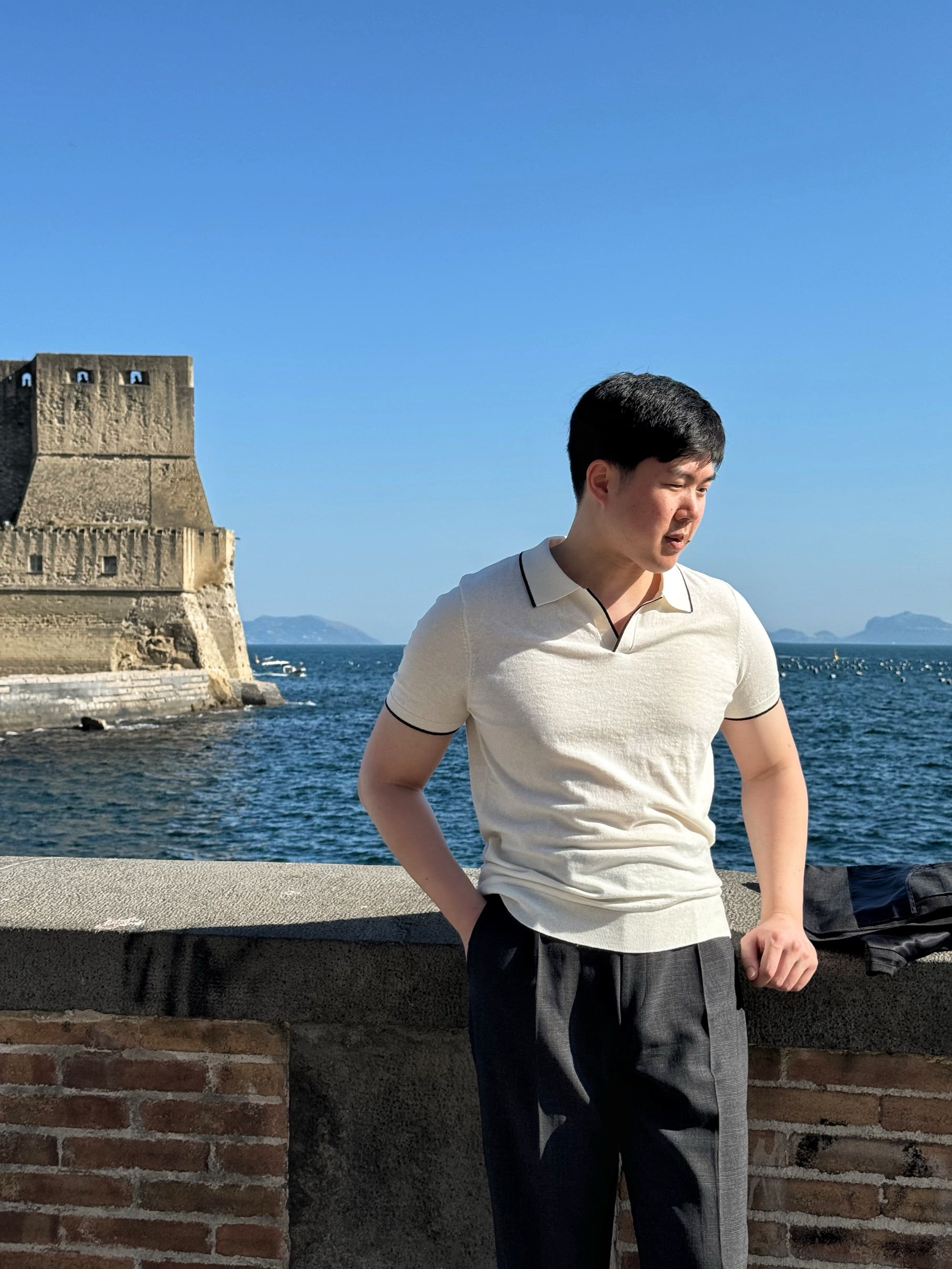 Emerald / Navy / White Cotton Cashmere Knitted Polo