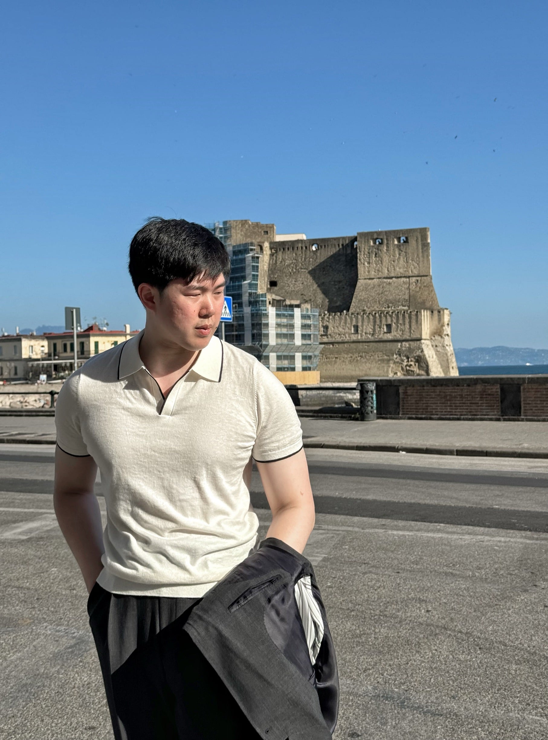 Emerald / Navy / White Cotton Cashmere Knitted Polo