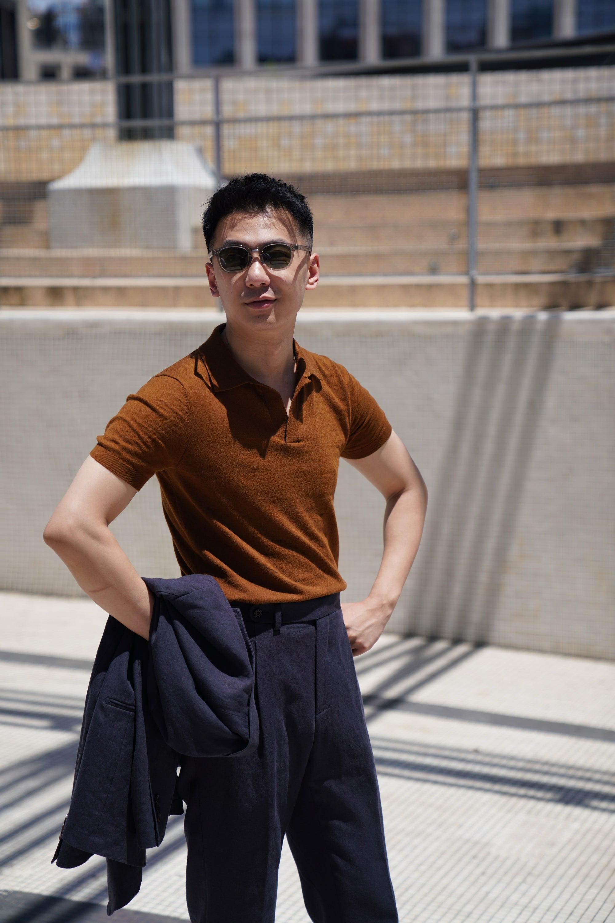 Tobacco Cotton Cashmere Knitted Polo