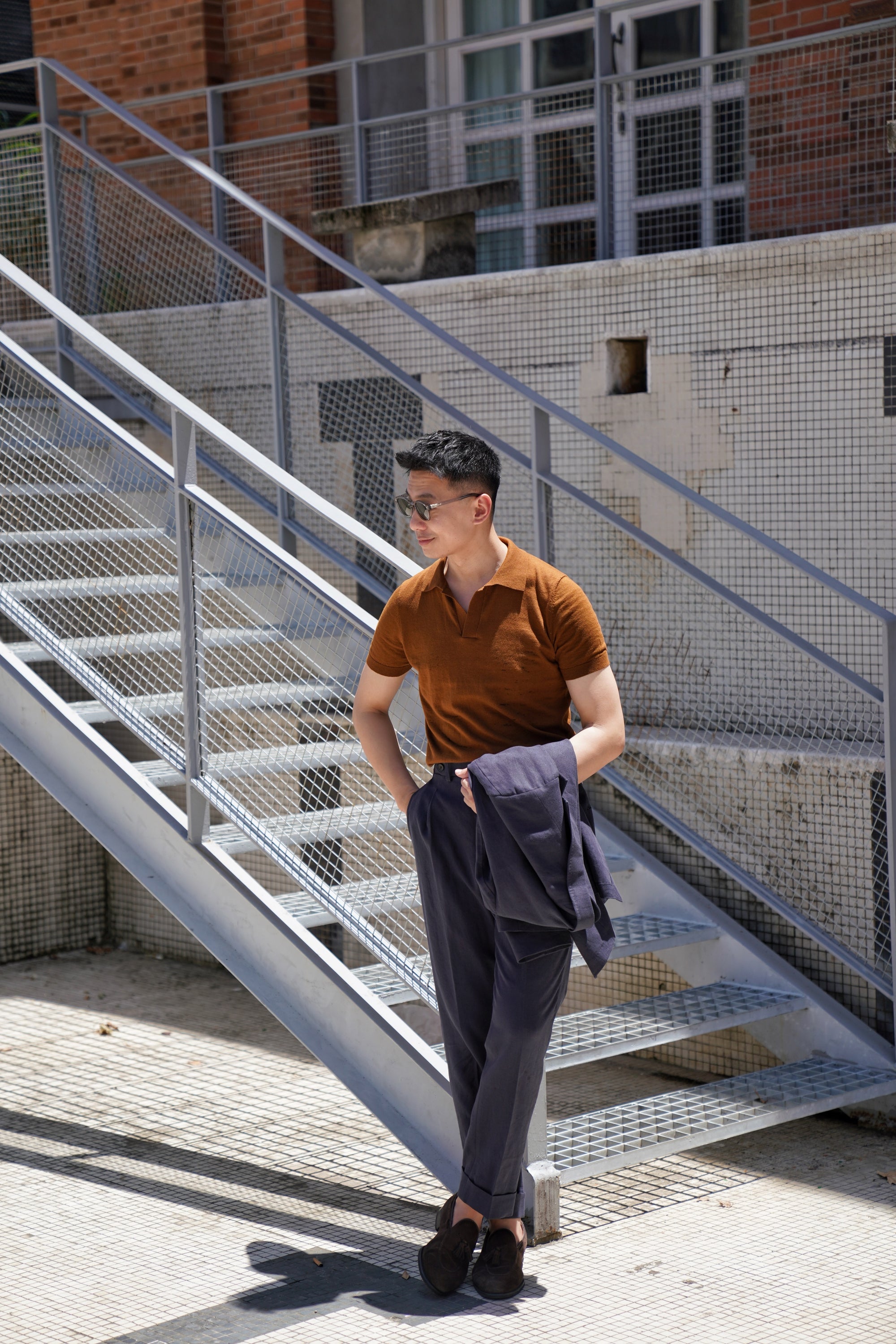 Tobacco Cotton Cashmere Knitted Polo