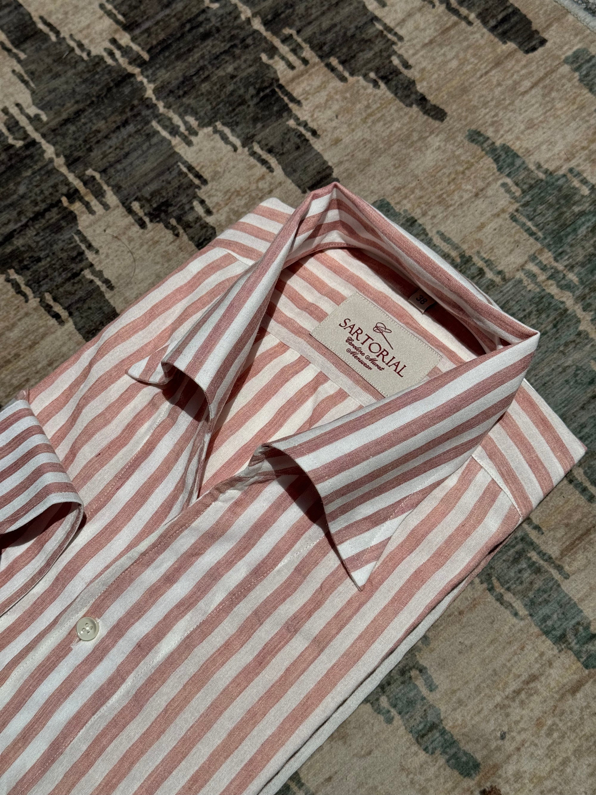 MTO Dust Pink Stripe Cotton Seersucker Shirt