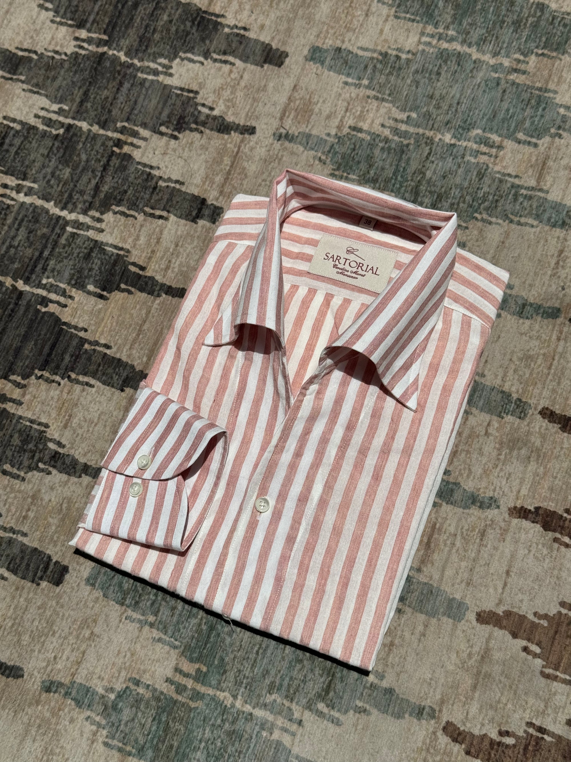 MTO Dust Pink Stripe Cotton Seersucker Shirt