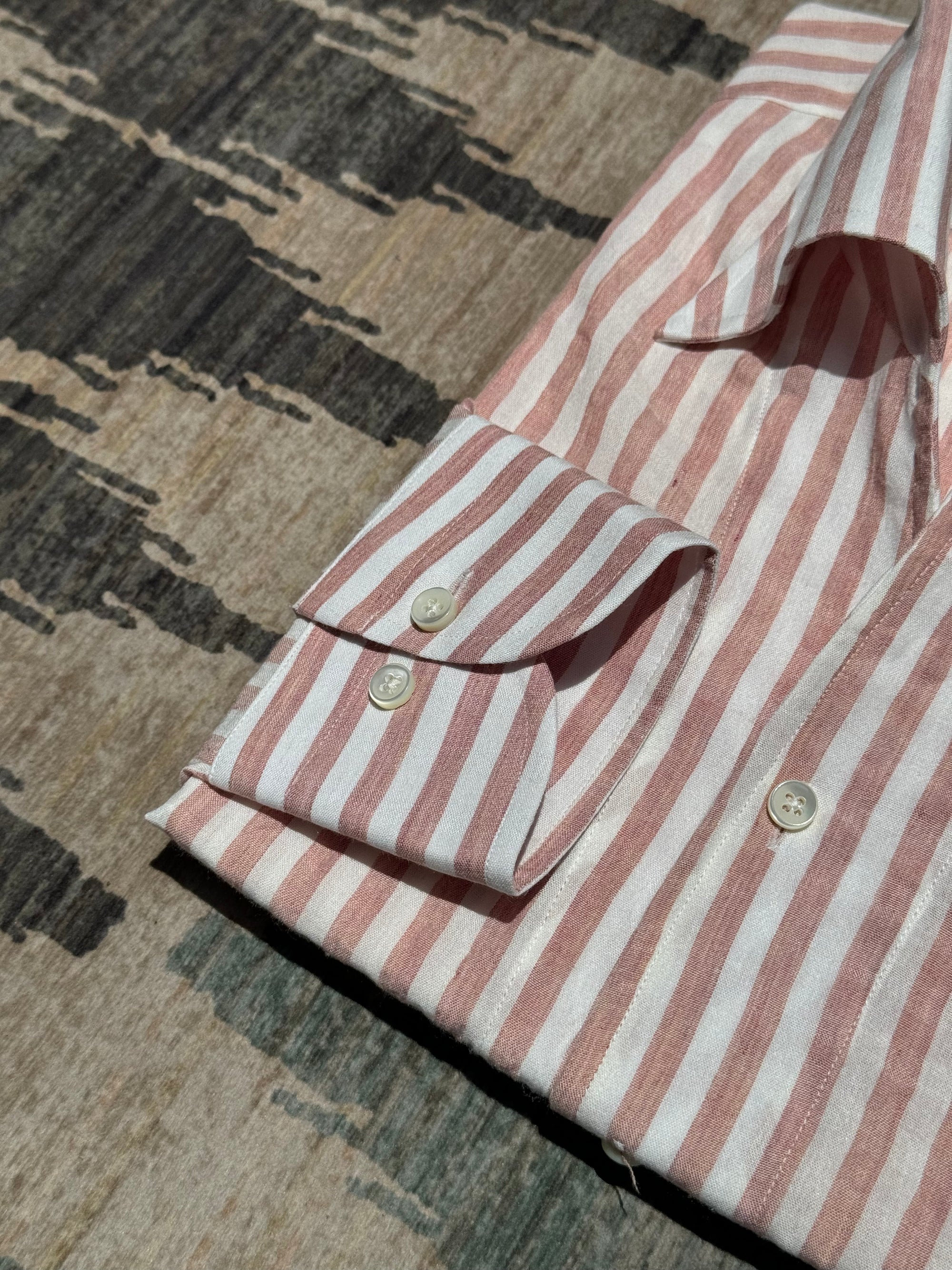 MTO Dust Pink Stripe Cotton Seersucker Shirt