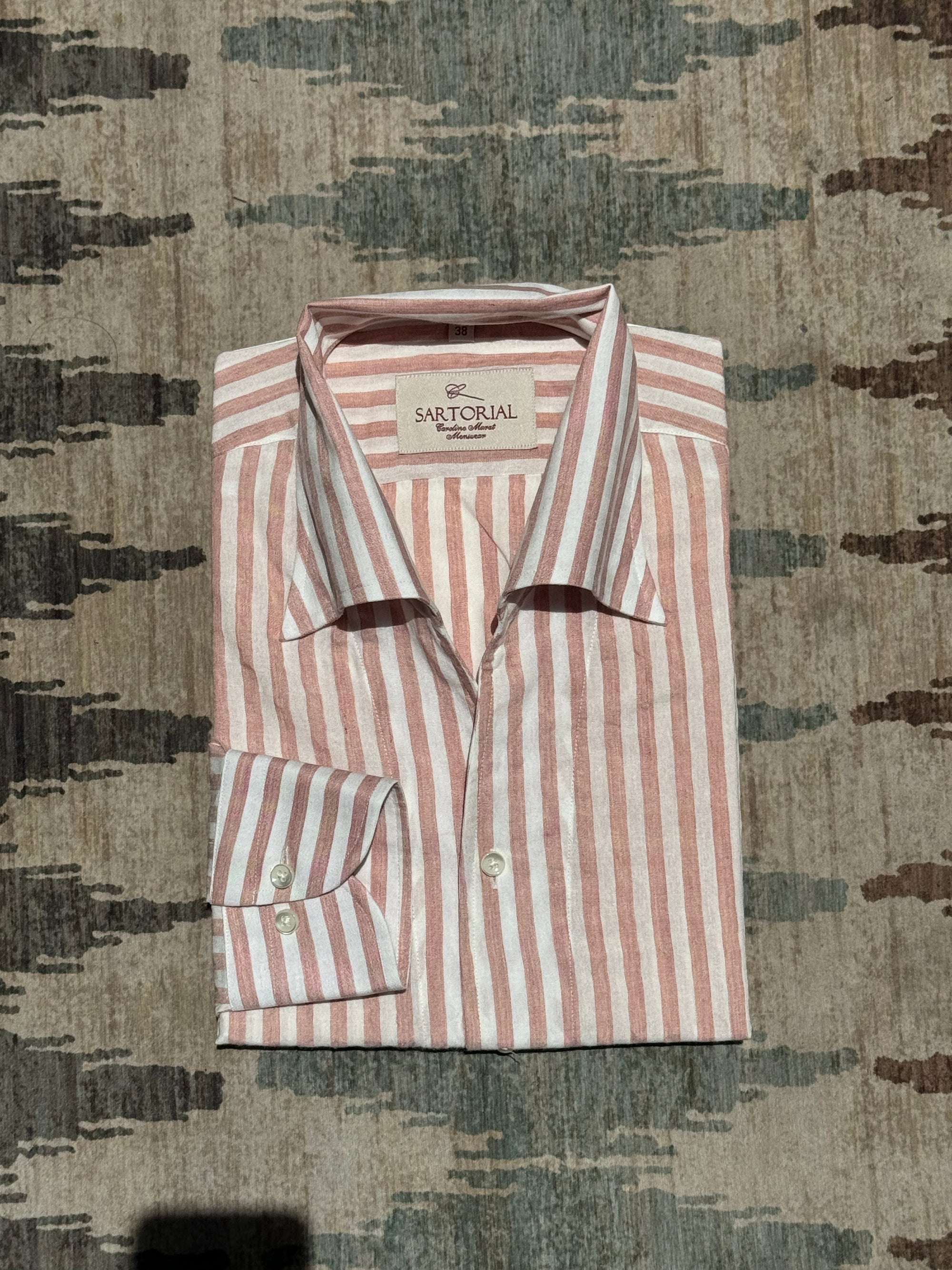MTO Dust Pink Stripe Cotton Seersucker Shirt