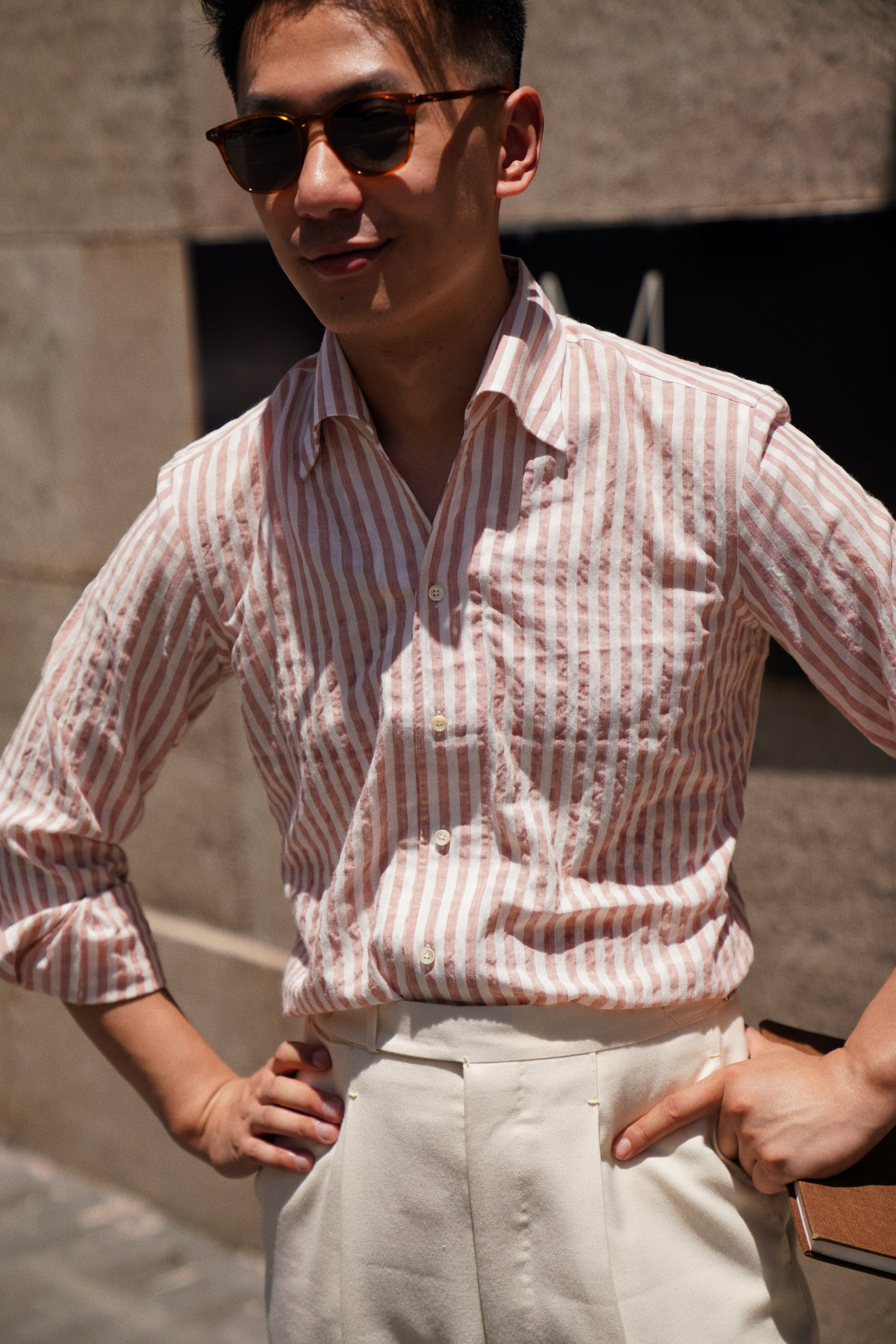 MTO Dust Pink Stripe Cotton Seersucker Shirt