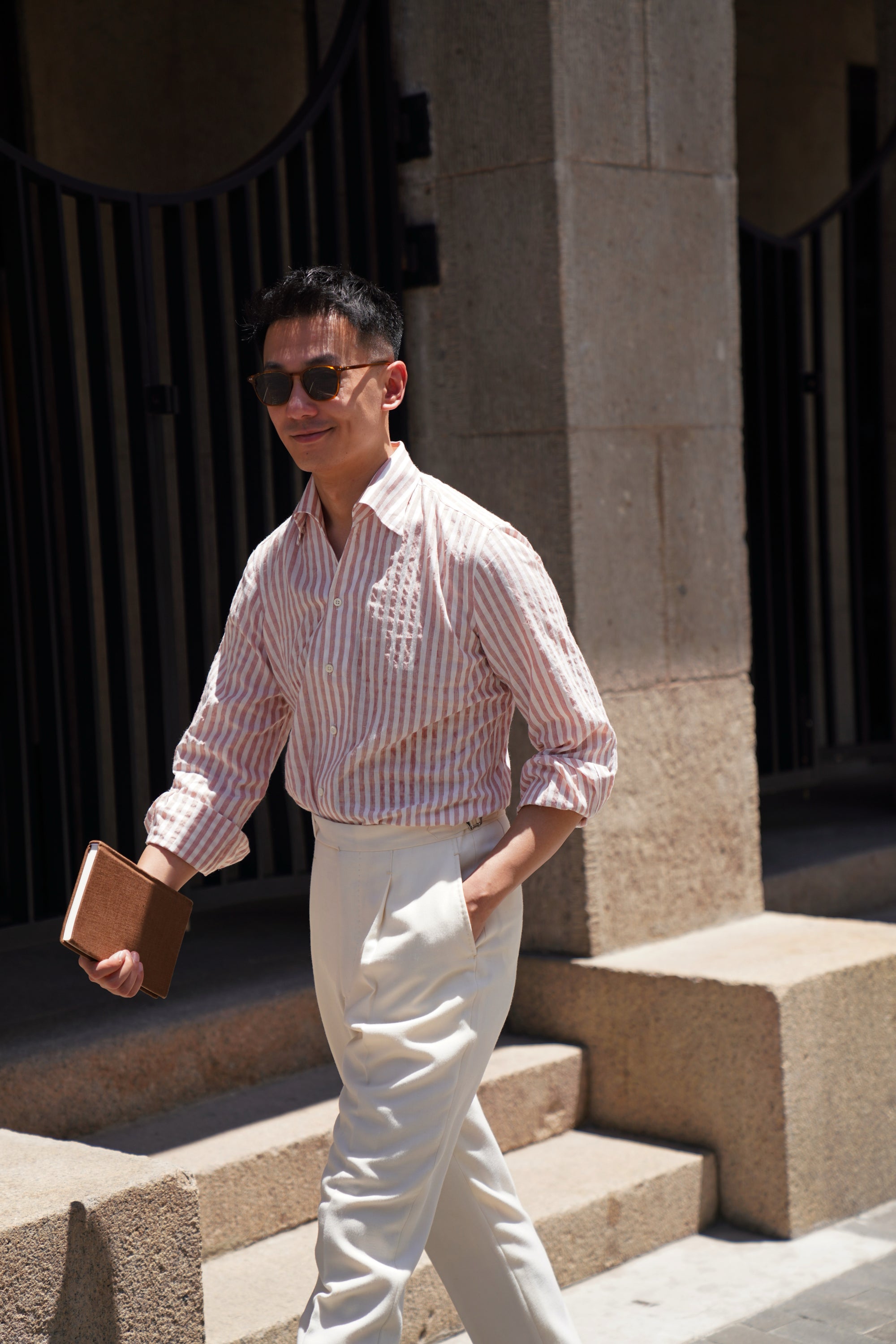 MTO Dust Pink Stripe Cotton Seersucker Shirt