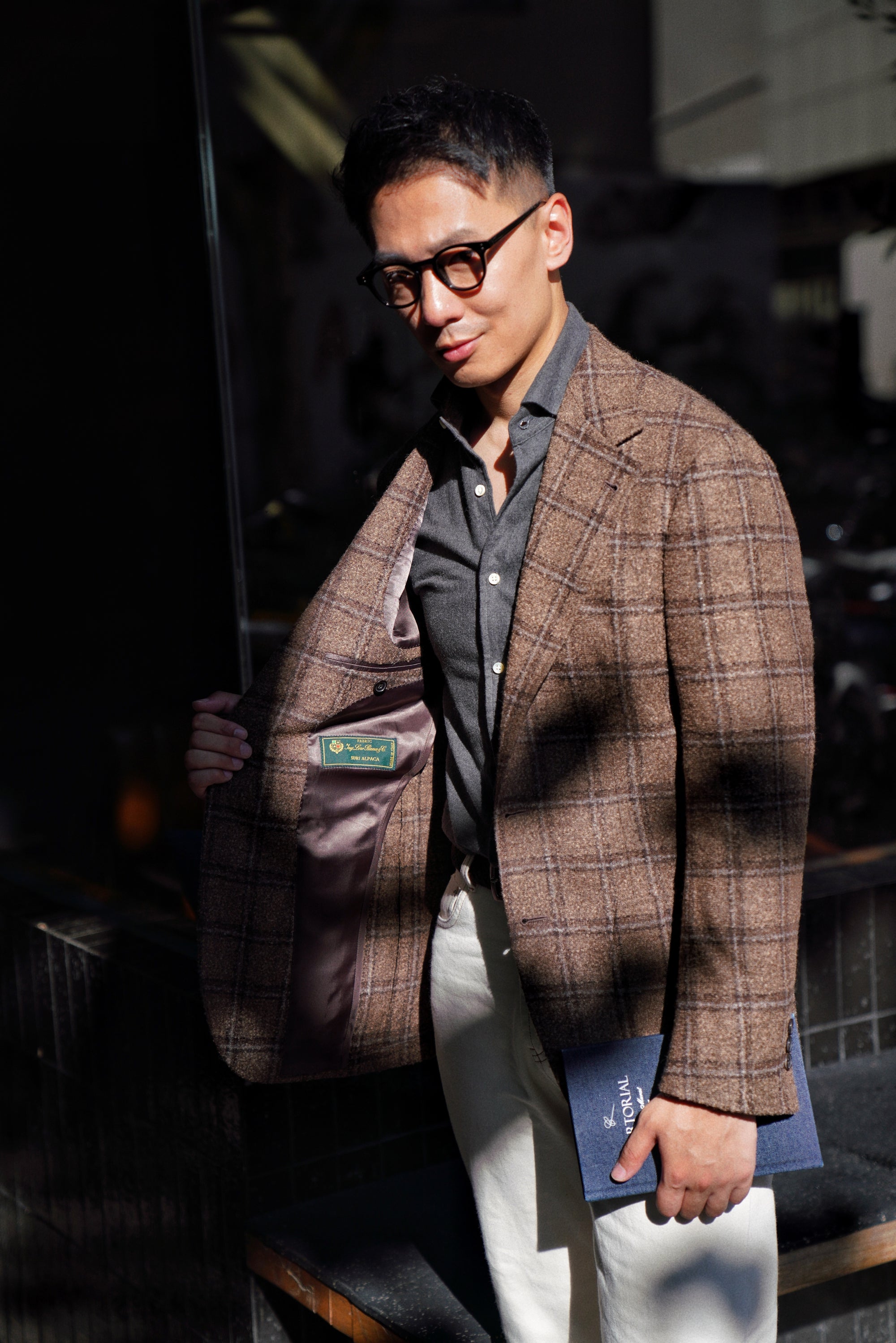 MTO Mocha Windowpane Alpaca Wool Jacket