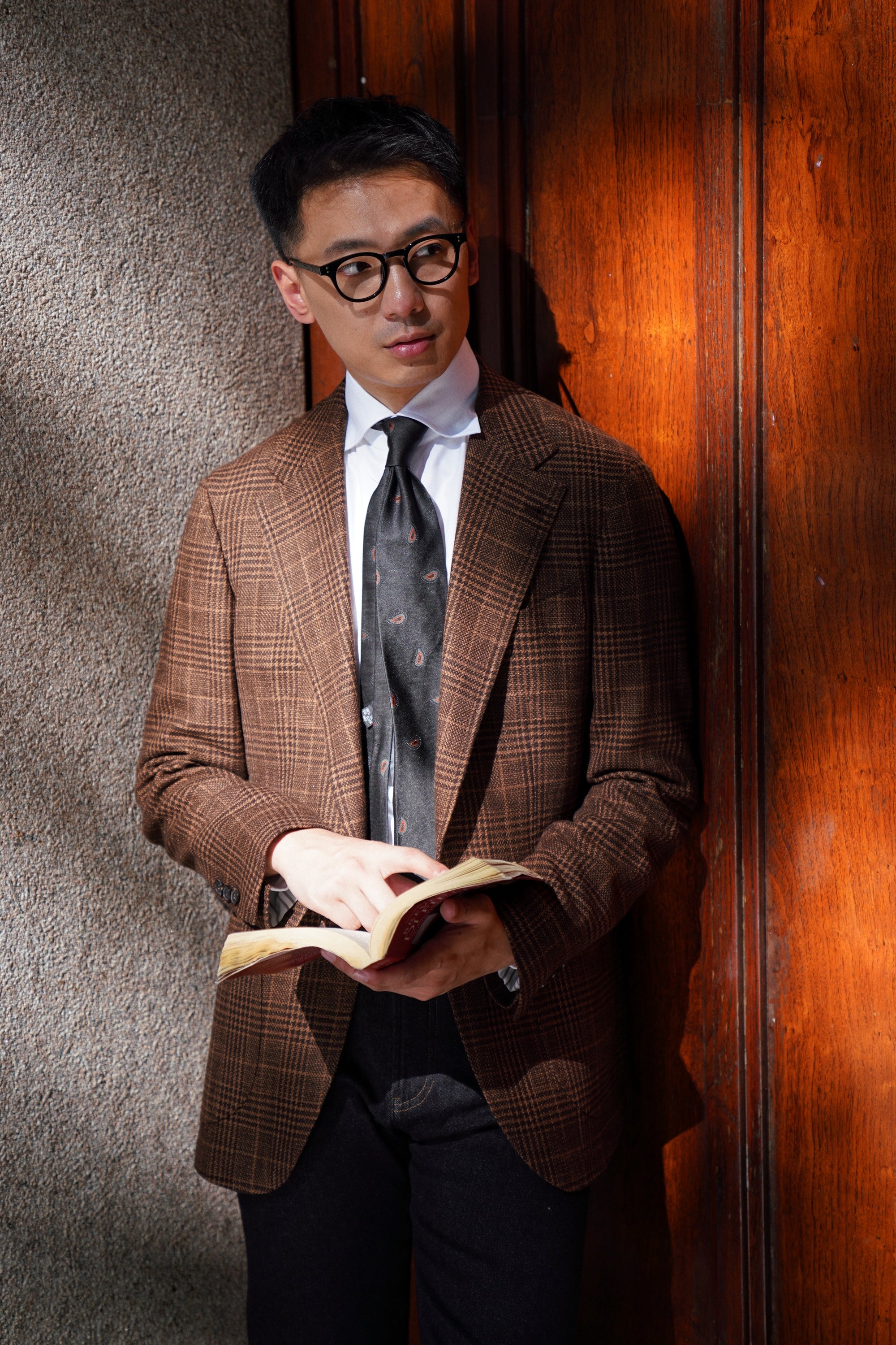 MTO Rust Glen Check Wool Cotton Silk Cashmere Jacket