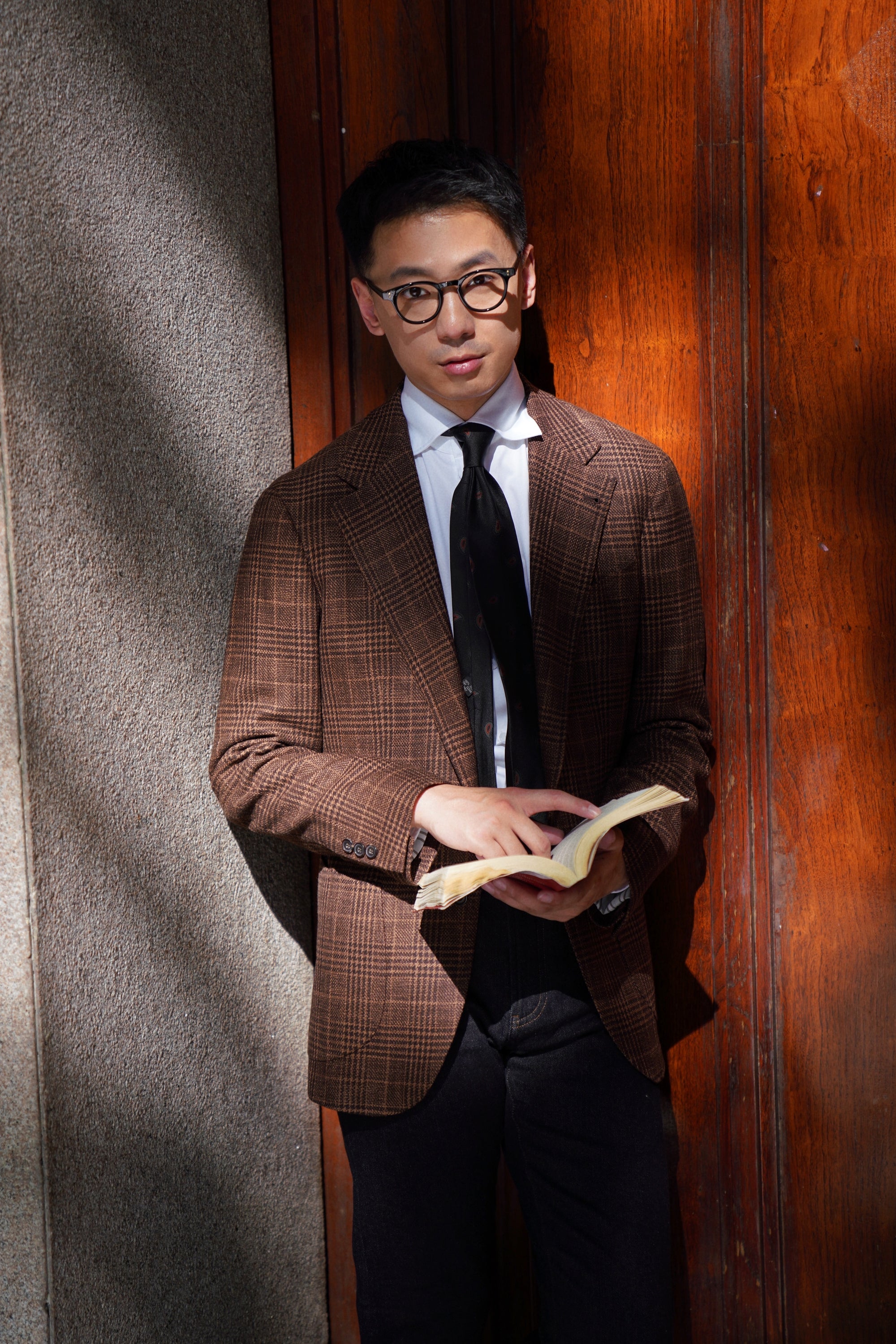 MTO Rust Glen Check Wool Cotton Silk Cashmere Jacket