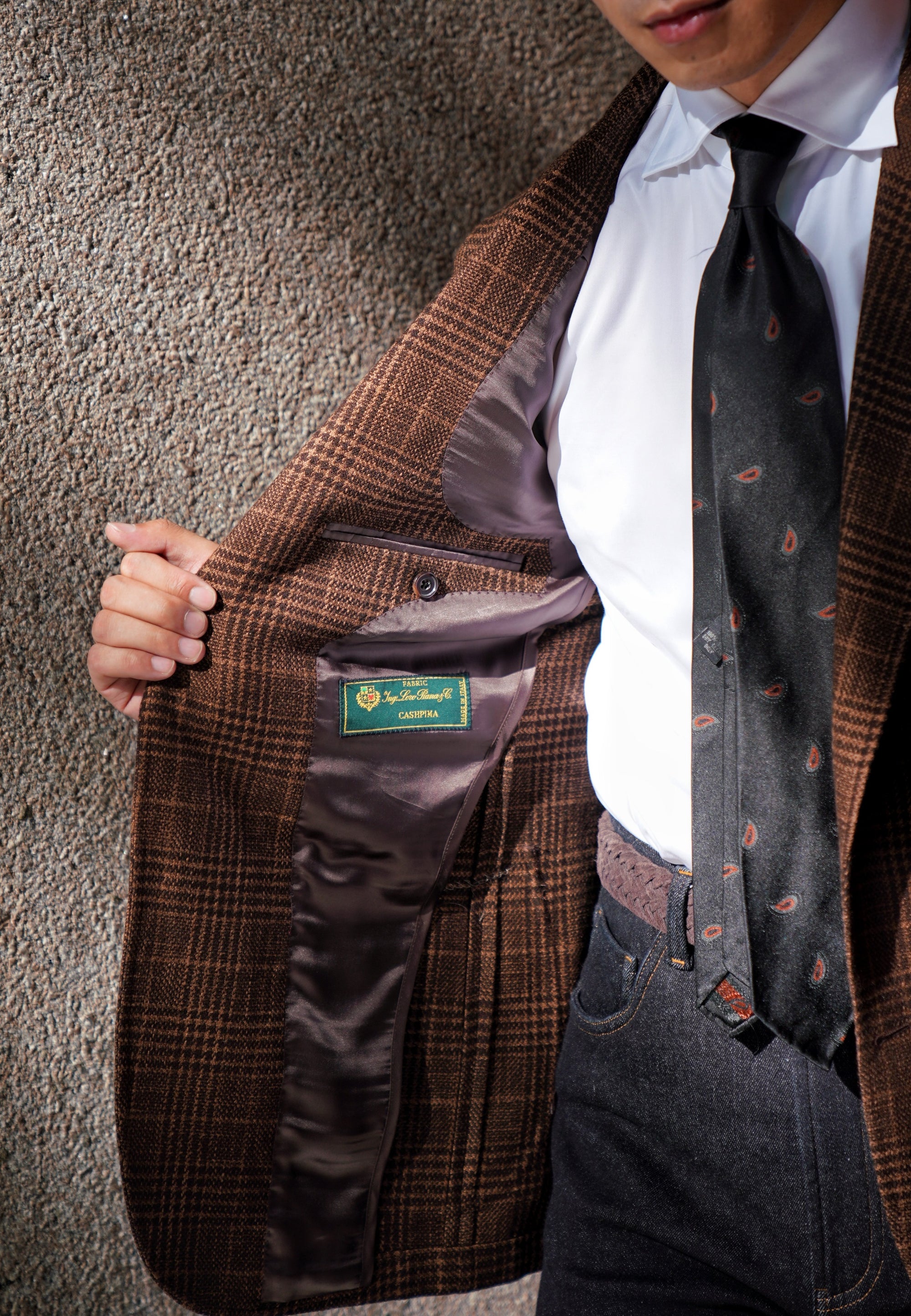 MTO Rust Glen Check Wool Cotton Silk Cashmere Jacket