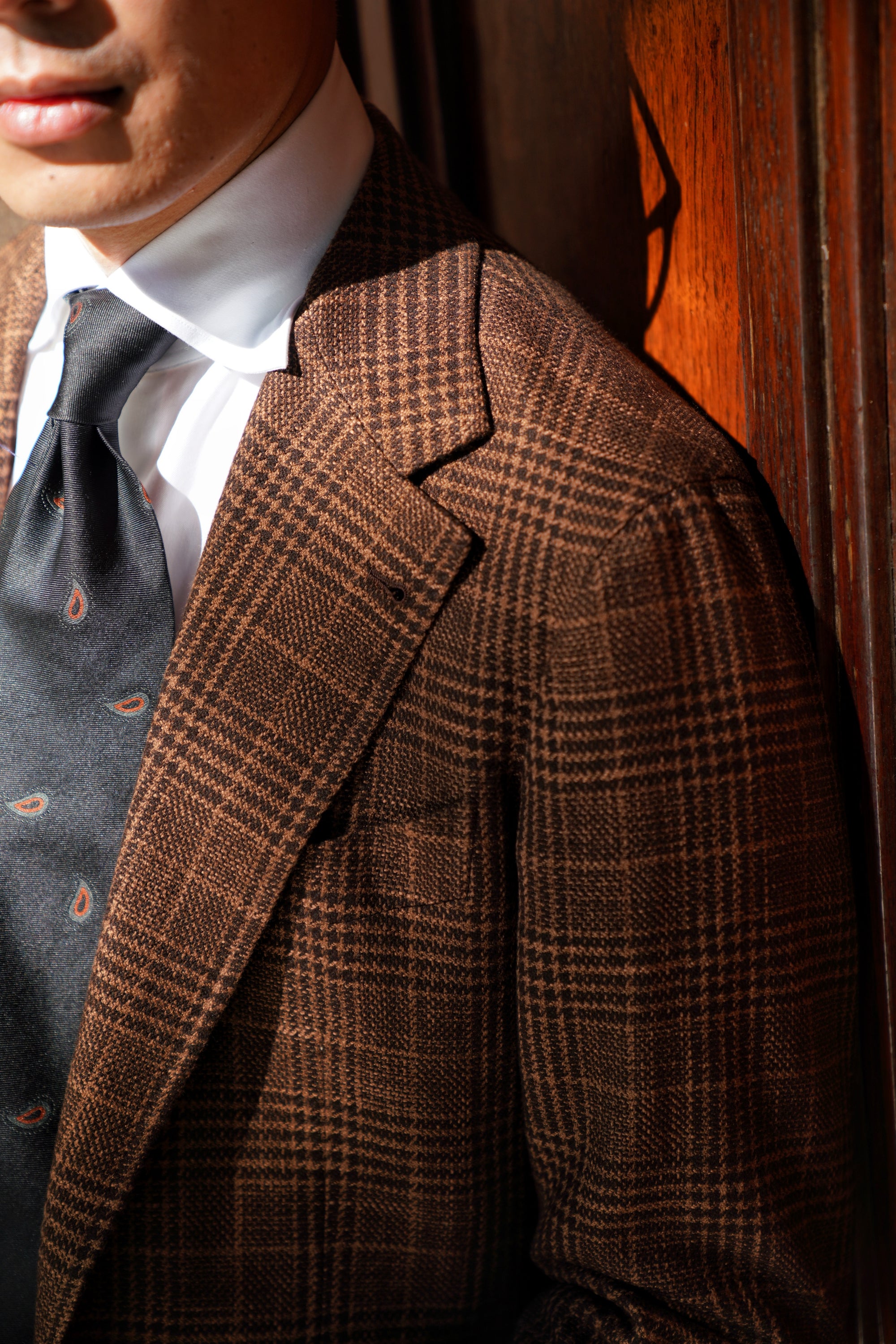 MTO Rust Glen Check Wool Cotton Silk Cashmere Jacket