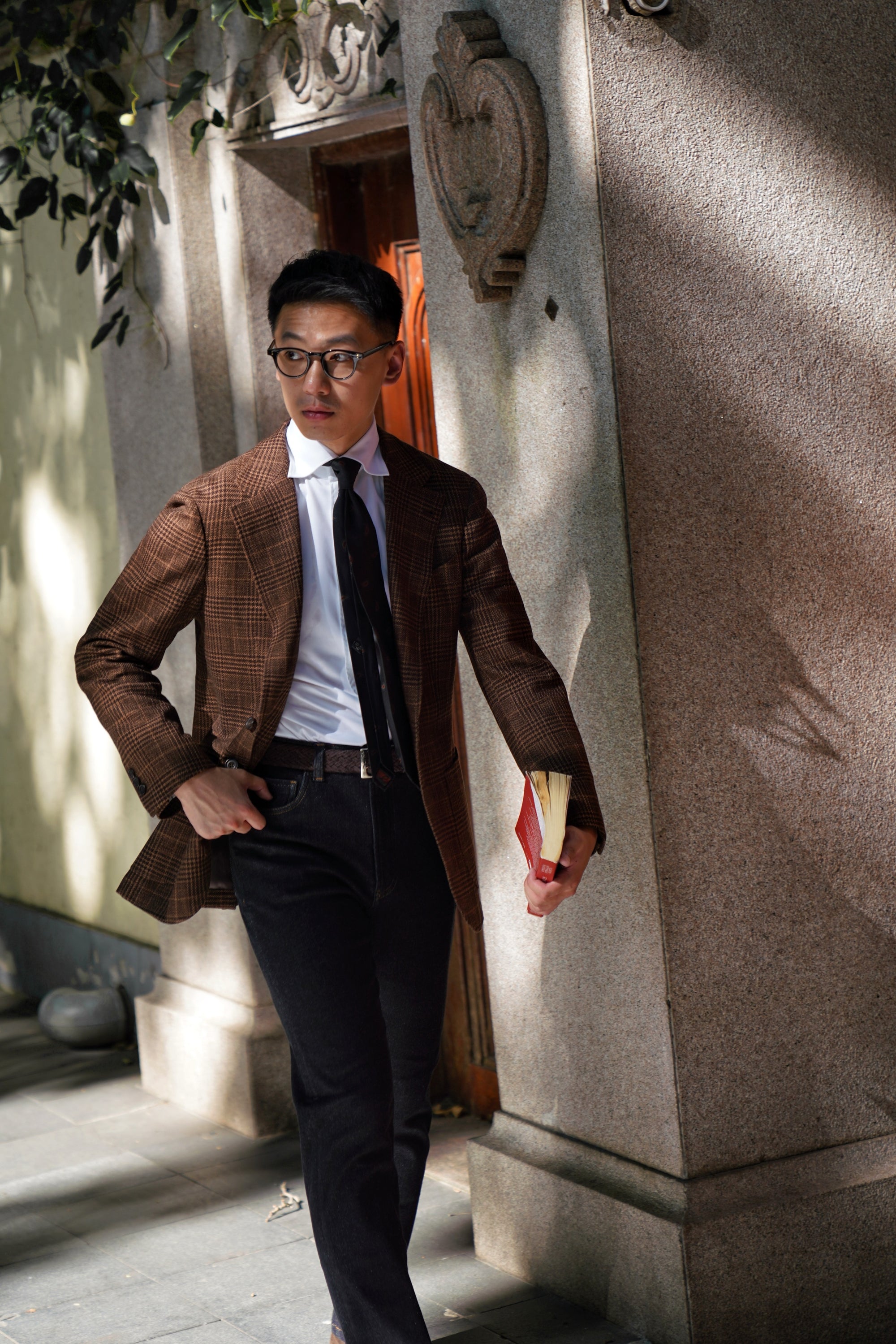 MTO Rust Glen Check Wool Cotton Silk Cashmere Jacket