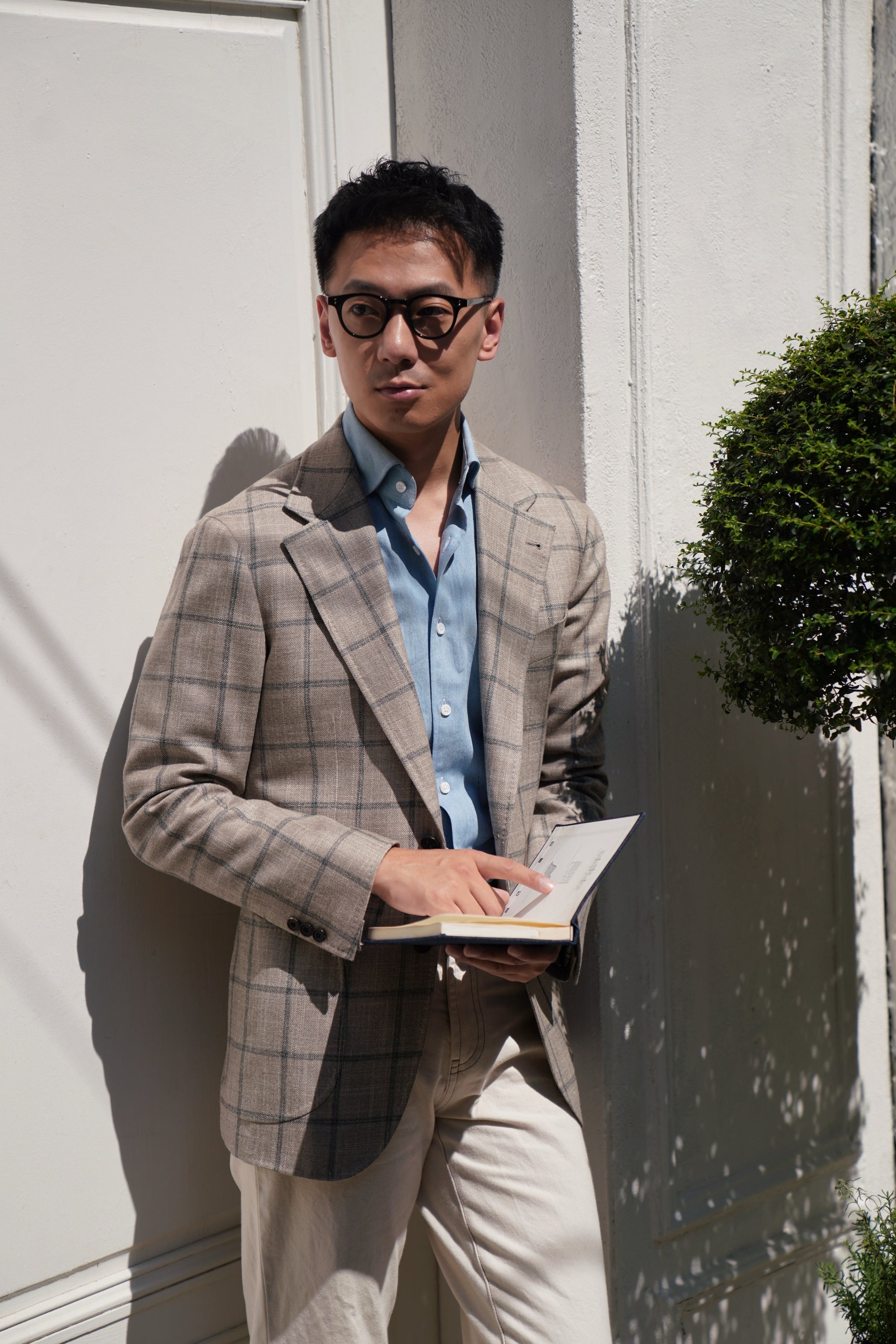 MTO Stone Windowpane Wool Silk Cashmere Jacket