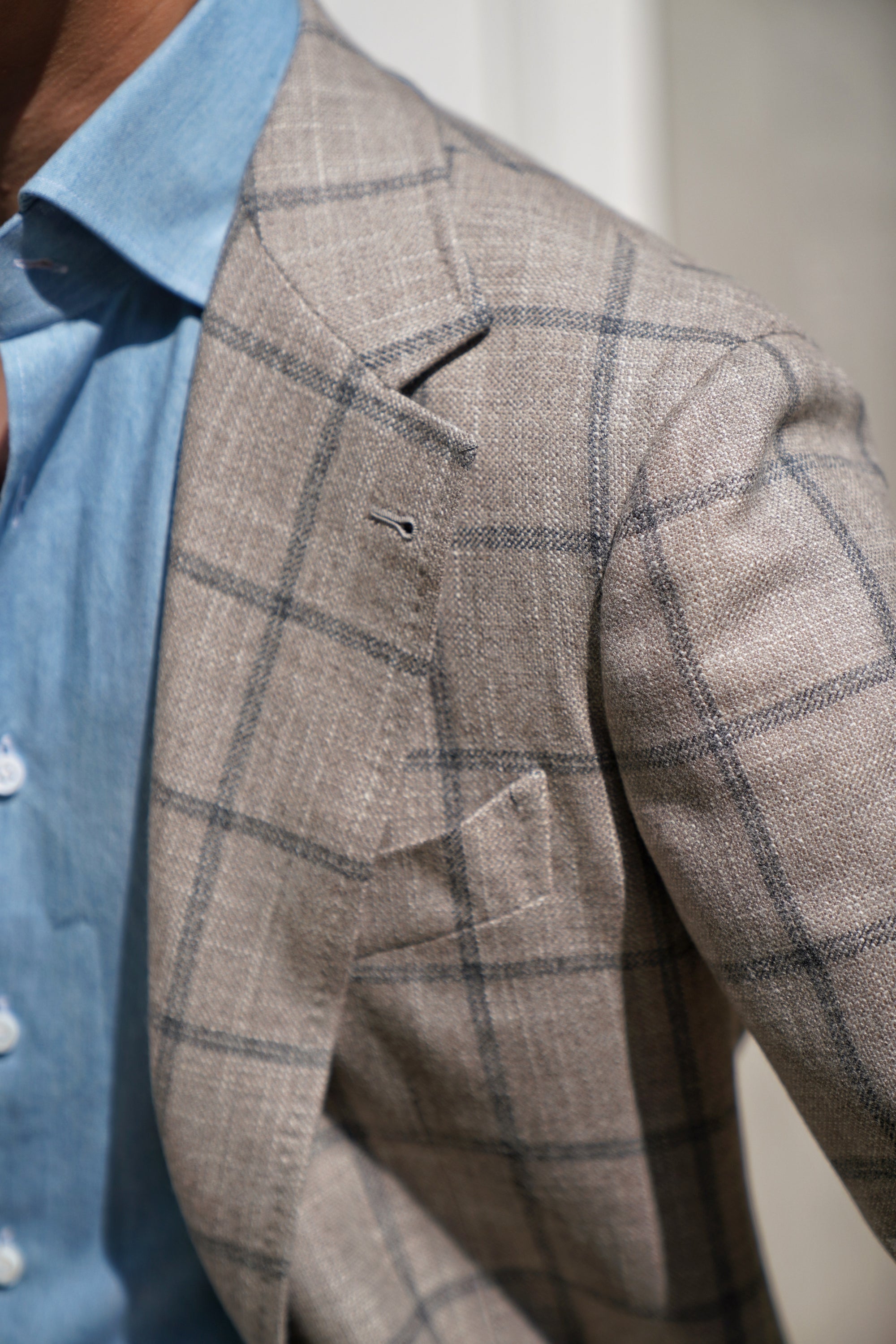 MTO Stone Windowpane Wool Silk Cashmere Jacket