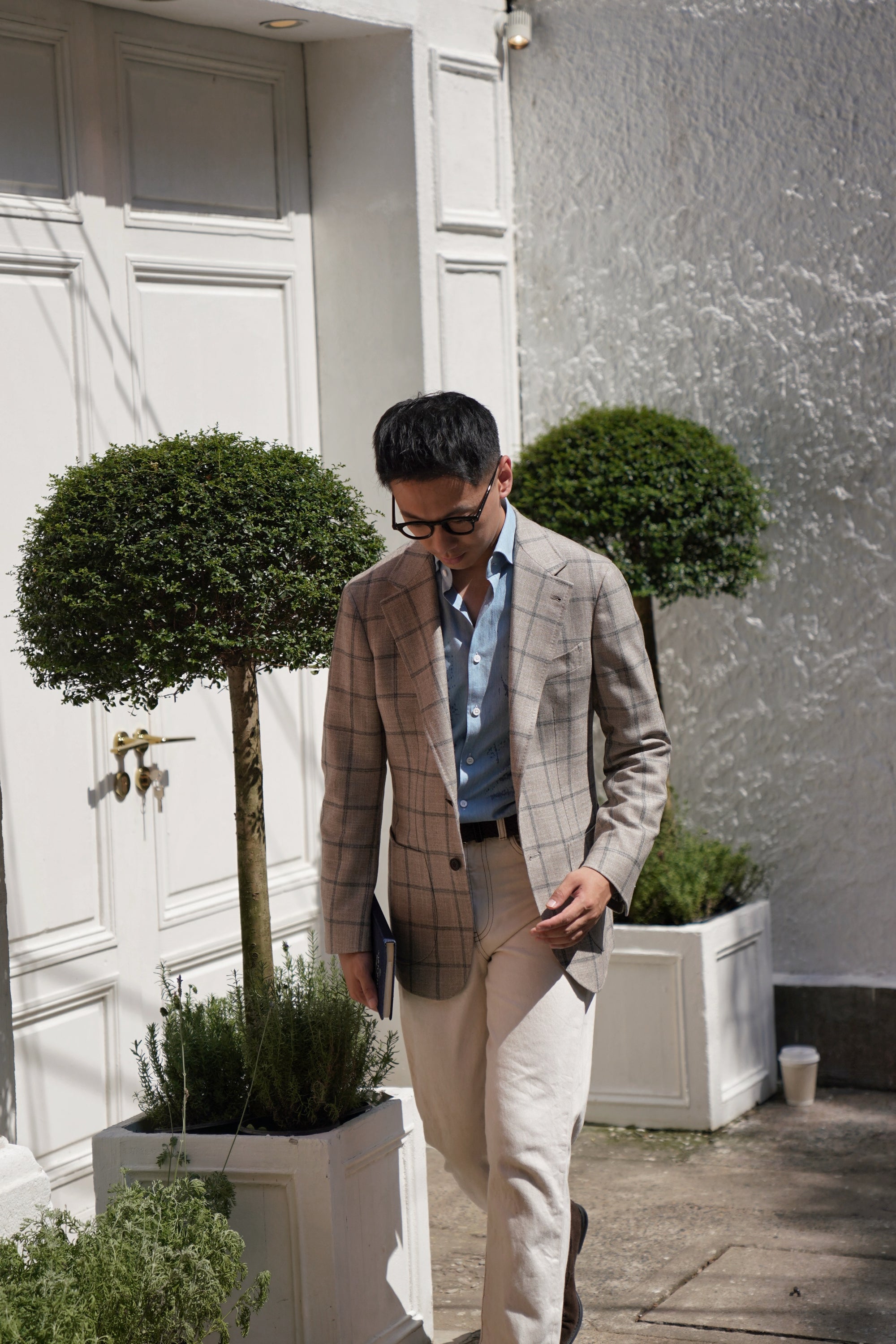 MTO Stone Windowpane Wool Silk Cashmere Jacket