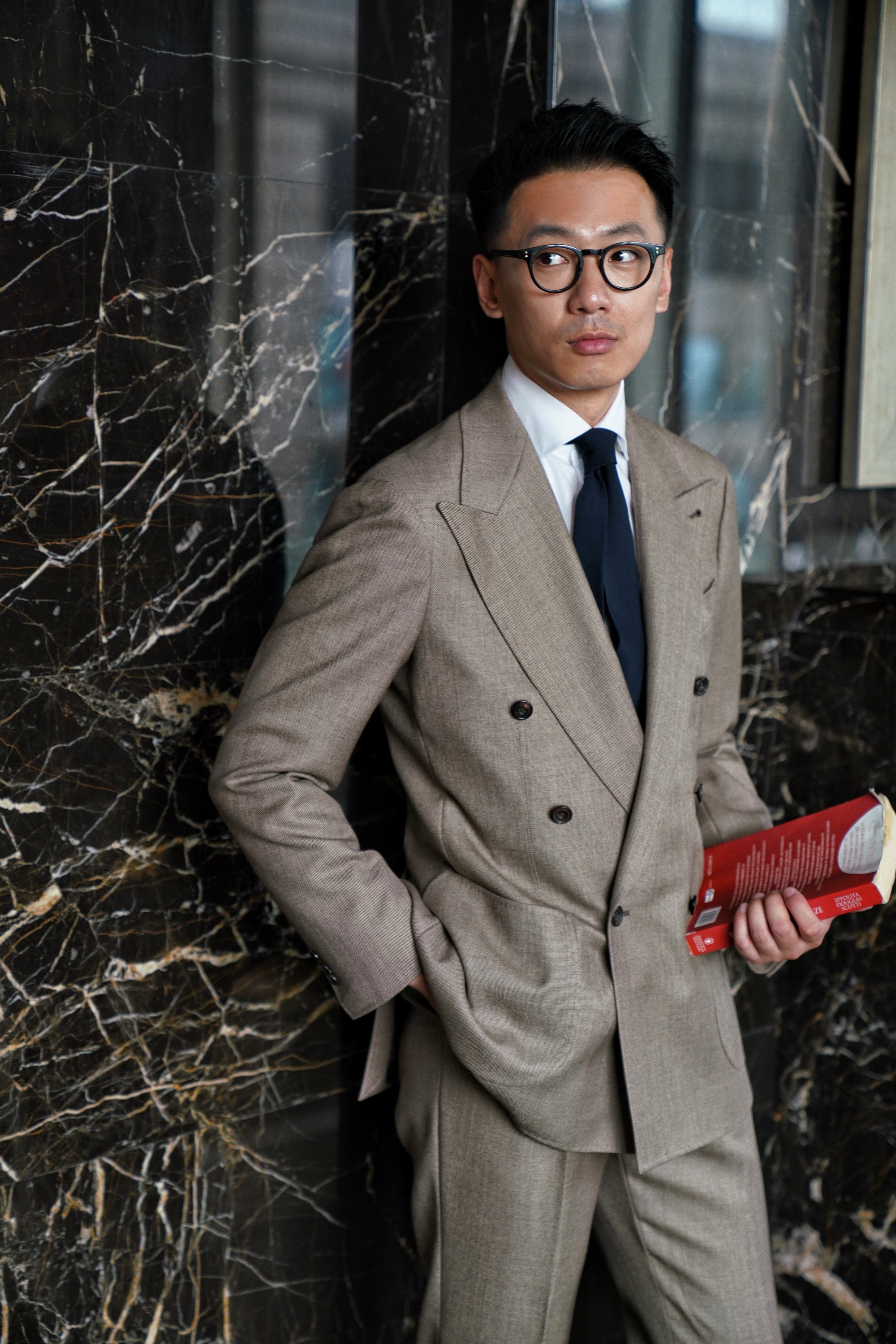 MTO Khaki Sharkskin Wool Suit #173