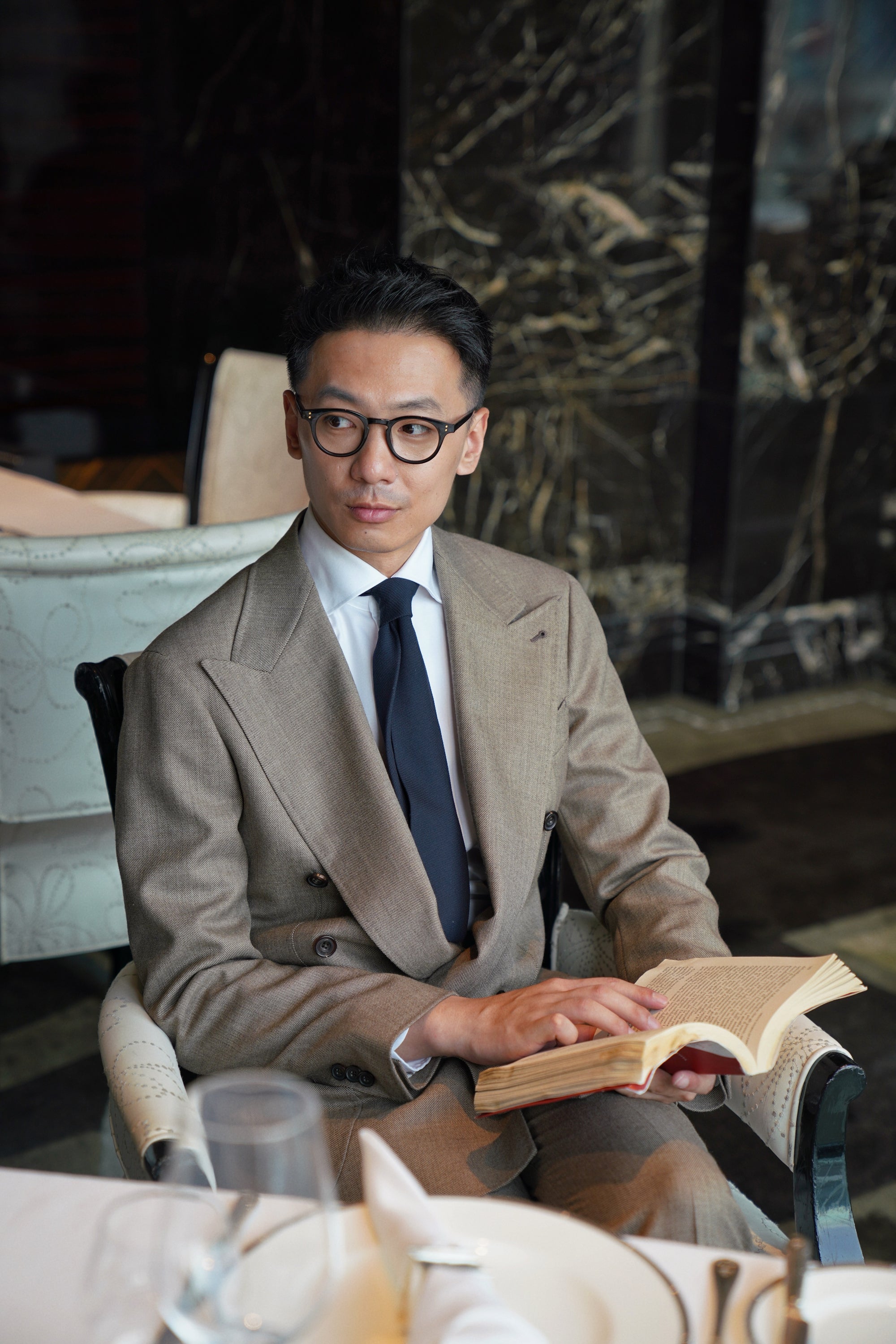MTO Khaki Sharkskin Wool Suit #173